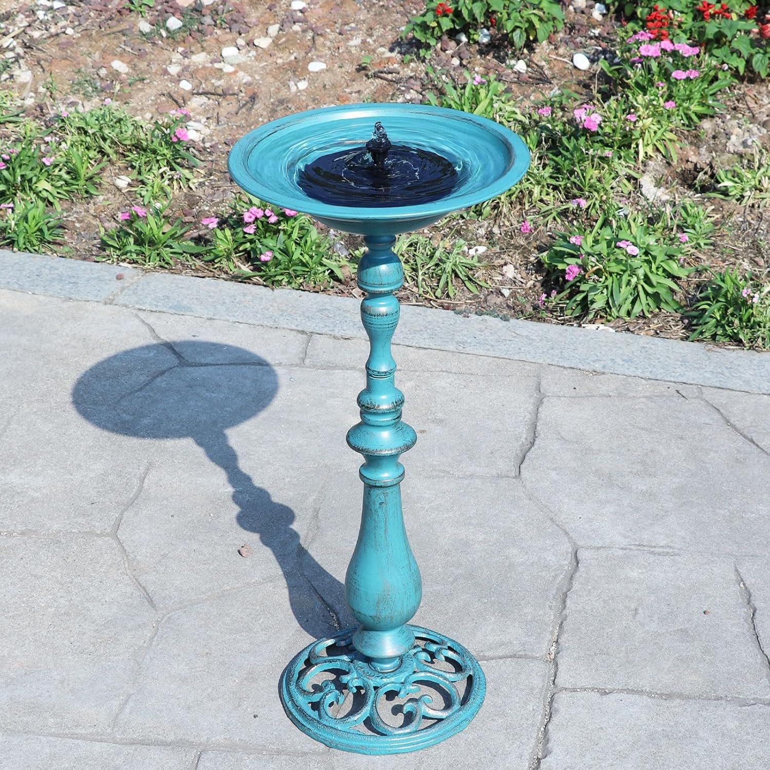 26.6"H Cast Iron Pedestal Bird Bath,Metal Birdbath for Outdoors (Blue) | Bird Bath for Outside,Tall Bird Baths,Bird Feeder Seed Tray for Garden Yard Decor - Image 8