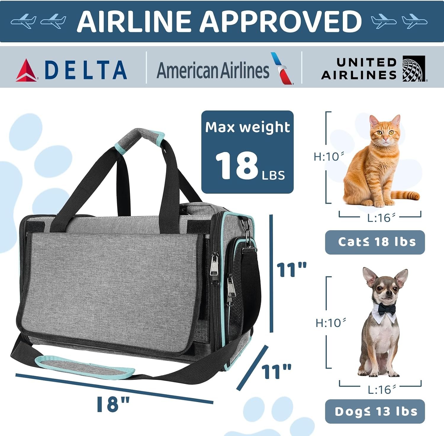 GAPZER Soft-Sided Pet Carrier for Air Travel 18x11x11 Inch, Underseat Cabin | Pet Airplane Crate Medium Cat 15 lbs Privacy Curtatin, Small Dog Crate Under 10 Pound TSA Approved Softsided Carry Cage Cabin - Image 4