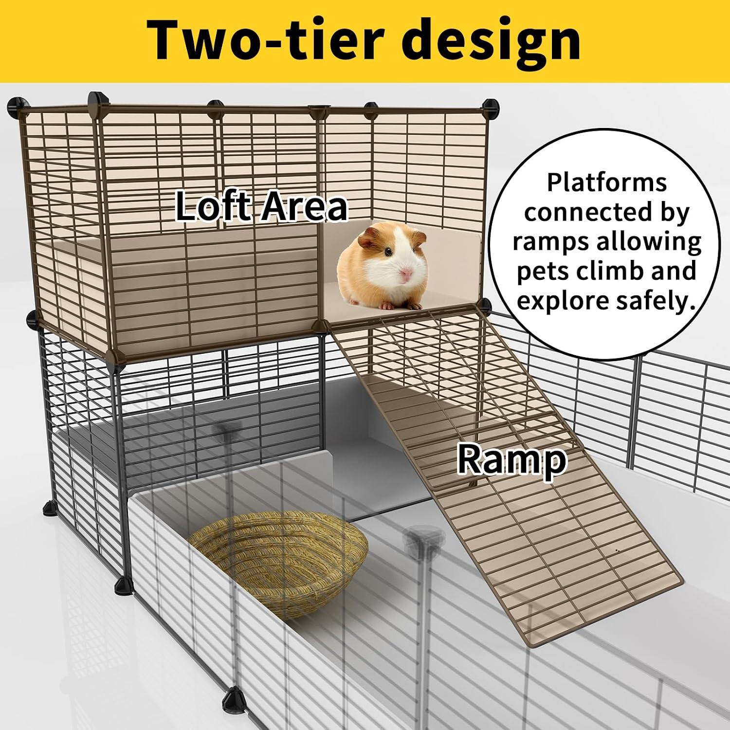 Oneluck Guinea Pig Cage,Indoor Habitat Cage with Waterproof Plastic Bottom,Playpen for Small Pet Bunny, Turtle, Hamste, Loft and Partition - Image 4