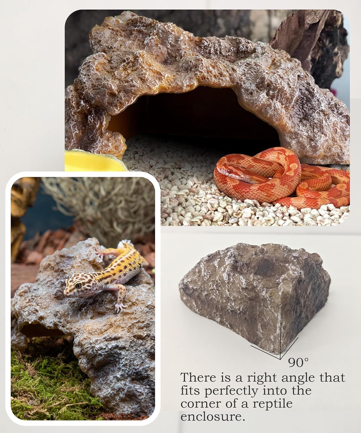 Reptile Hide Cave,Resin Rock Snake Hides for Ball Python, Leopard Gecko Hides, Reptile Tank Accessories for Bearded Dragon, Tarantula, Hermit Crab, Aquarium Cave for Fish Tank Rocks, Terrarium Decor - Image 5