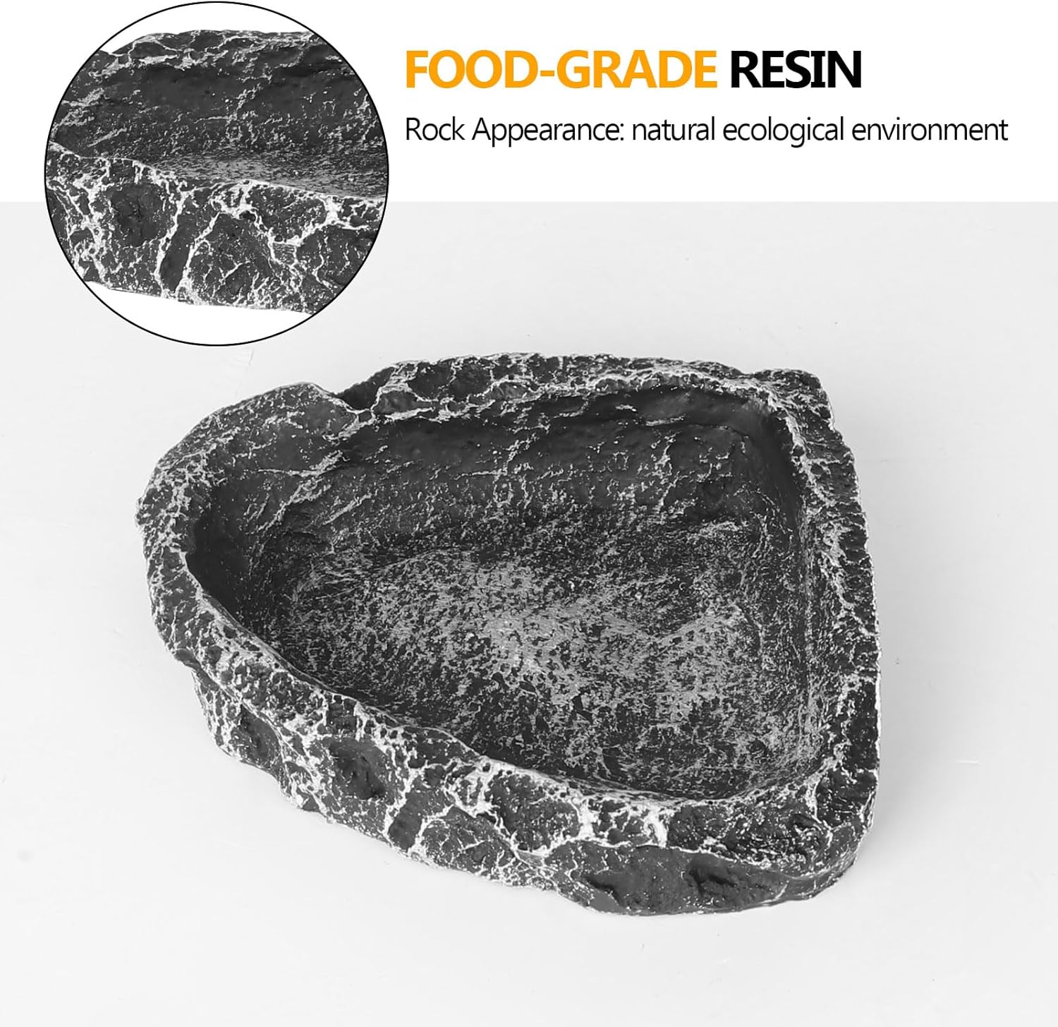 Reptile Water Dish Food Bowl for Bearded Dragon Tank Accessories, Reptile Rock Feeder for Tank 2 Pack Corner Resin Terrarium Bowl for Leopard Gecko Hermit Crab Tortoise Snake, Black - Image 2