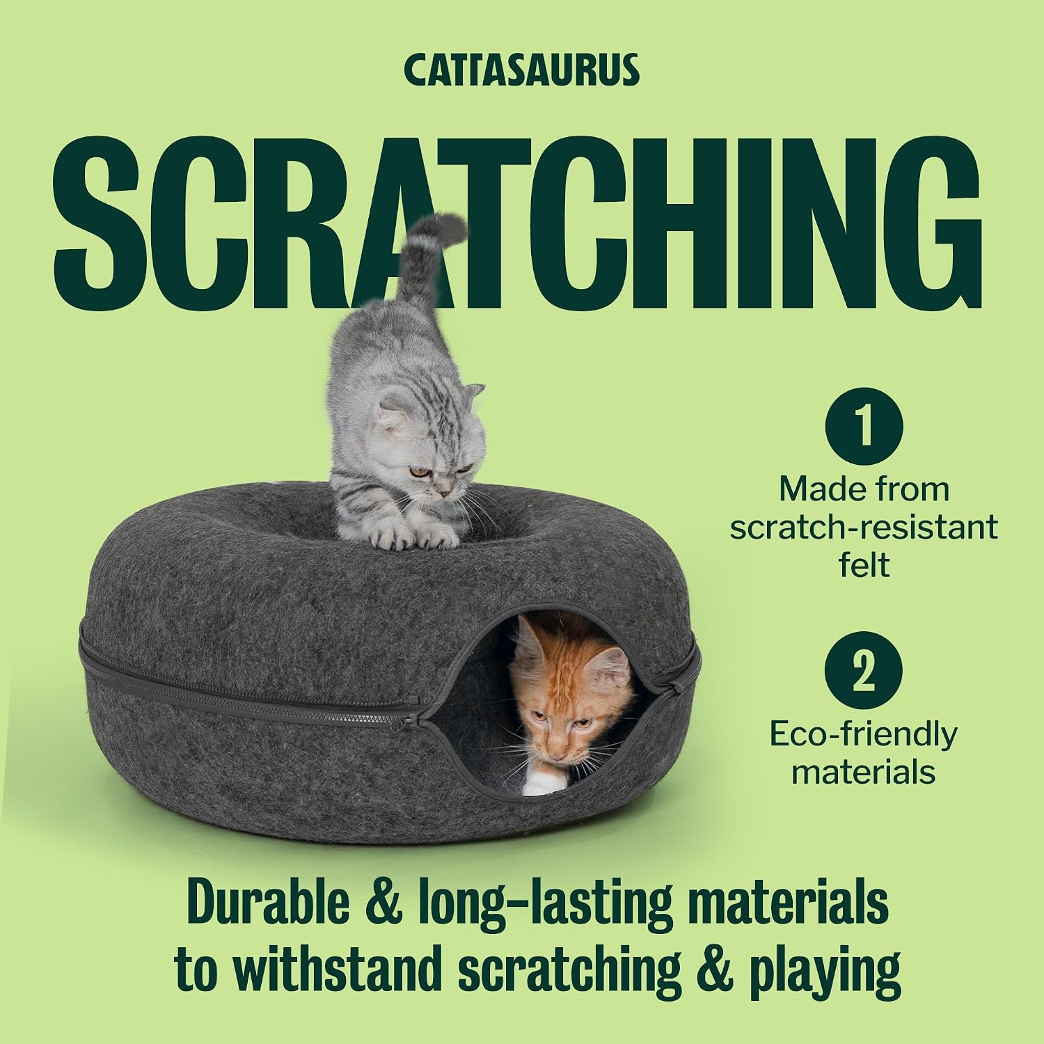 Cattasaurus Peekaboo Cat Cave for Multiple & Large Cats Up to 30-45 Lbs, Scratch Detachable & Washable Tunnel Bed, Comfy Donut Cat Cave (Dark Gray, Large) - Image 7
