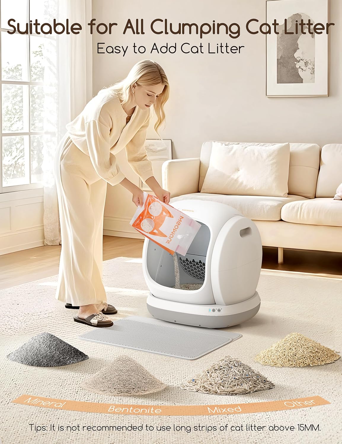 Meowant Self Cleaning Litter Box, Automatic Litter Box Self Cleaning with APP Control, 75L Extra Large Open Low Entry Smart Cats Litter Boxs for Multi-Cat Compatible Senior Cats Large Cats - Image 6