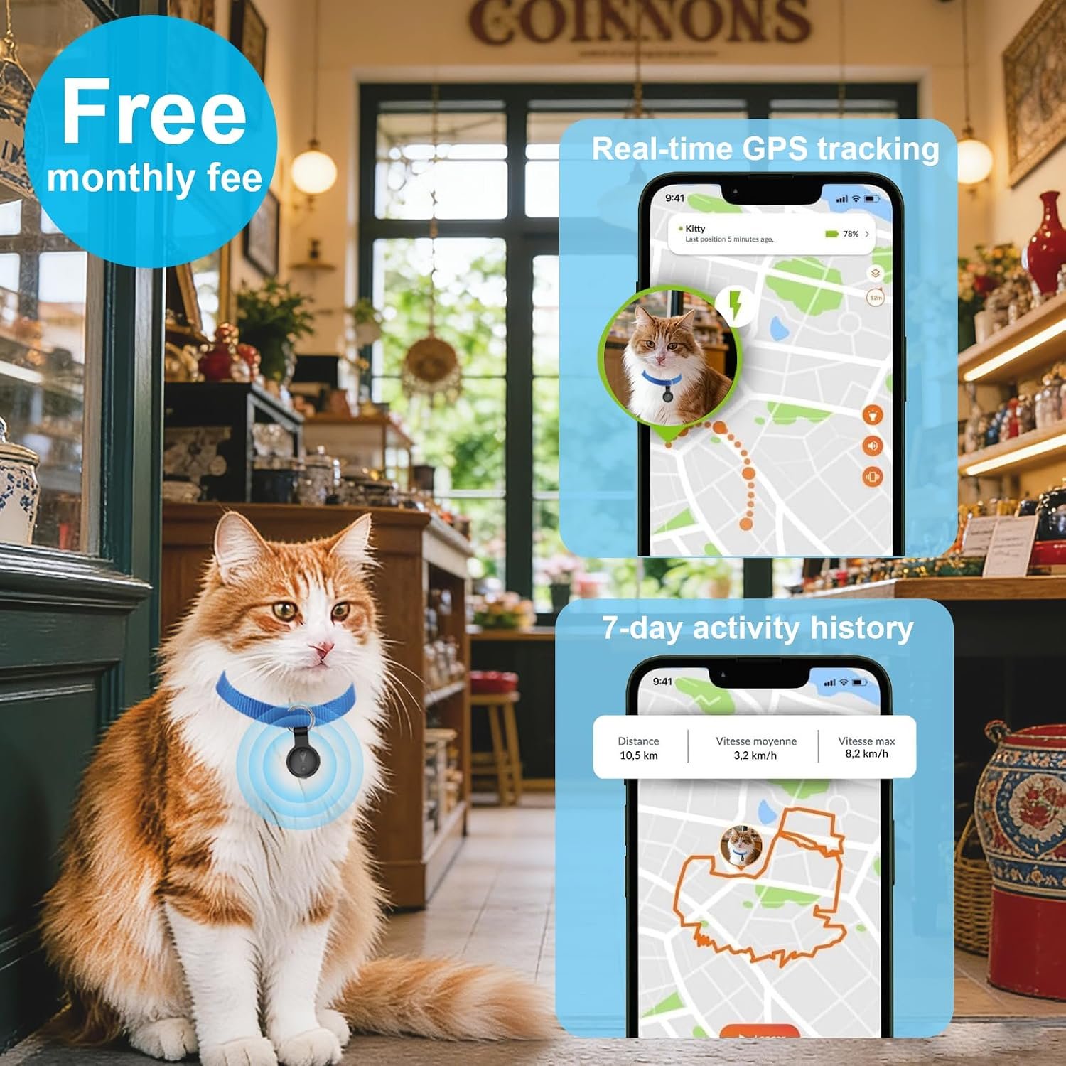 Pet GPS Tracker for Dogs,Mini Collar Location Trackers for Cats(Compatible with iOS Locate),No Monthly Fee Subscription,IP68 Waterproof Real-Time Global Location Tracking Anti-Lost Device-Black - Image 5