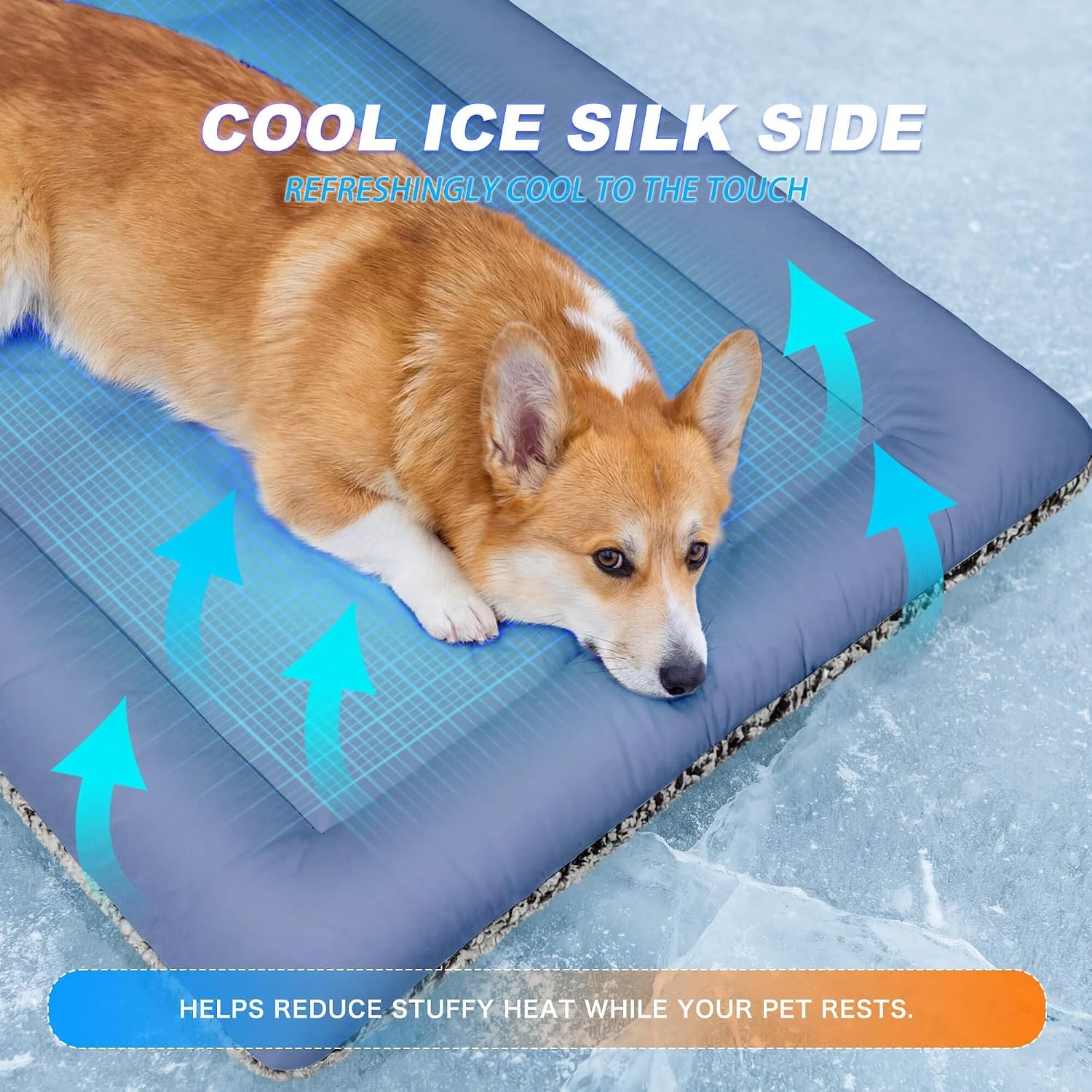Cooling Mat for Cats, Reversible Self Warming Cat Bed, Dark Blue, 18x24 In | Cool-Touch Ice Silk Side, Plush Fleece Warm Side, Heat-Reflective Foil for Indoor Cats, Kittens, Small Dogs and Crates - Image 3