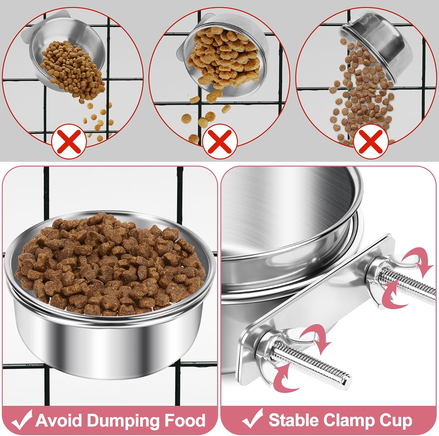 ToLanbbt 10 Pcs Stainless Steel Bird Food Bowls Water with Double Screws and Clamp Holders, Parrot Feeding Dish Cups Parrot Cage Coop Feeders for Cockatiel Conure Budgie Parakeet Macaw Small Animal, S - Image 3