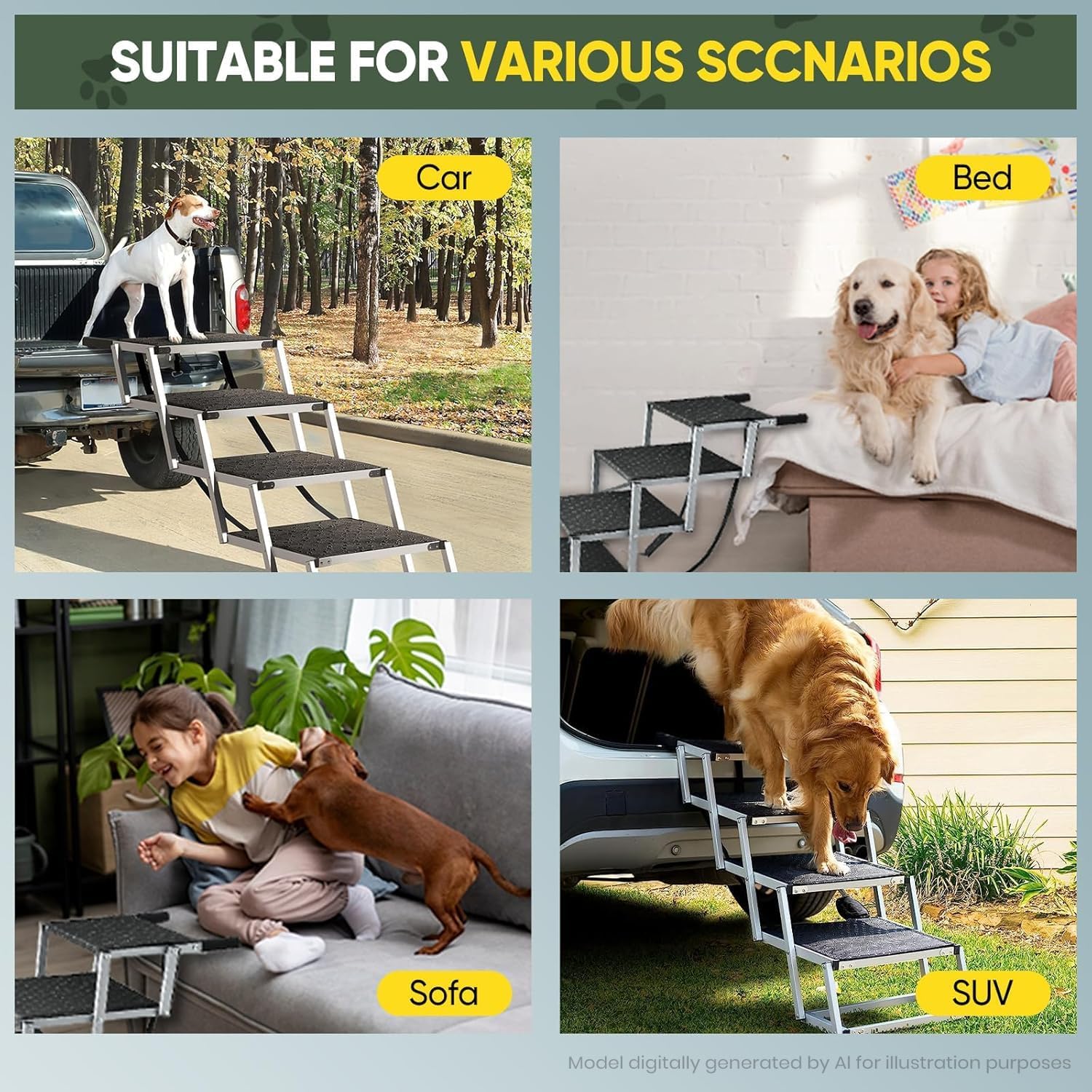 Sakerplus Dog Stairs for Car, 17.7inch Wide Foldable Dog Ramps with Non Slip Surface, Portable Pet Steps for SUV, High Beds, Truck, Support Up to 200lb, 5 Steps - Image 9