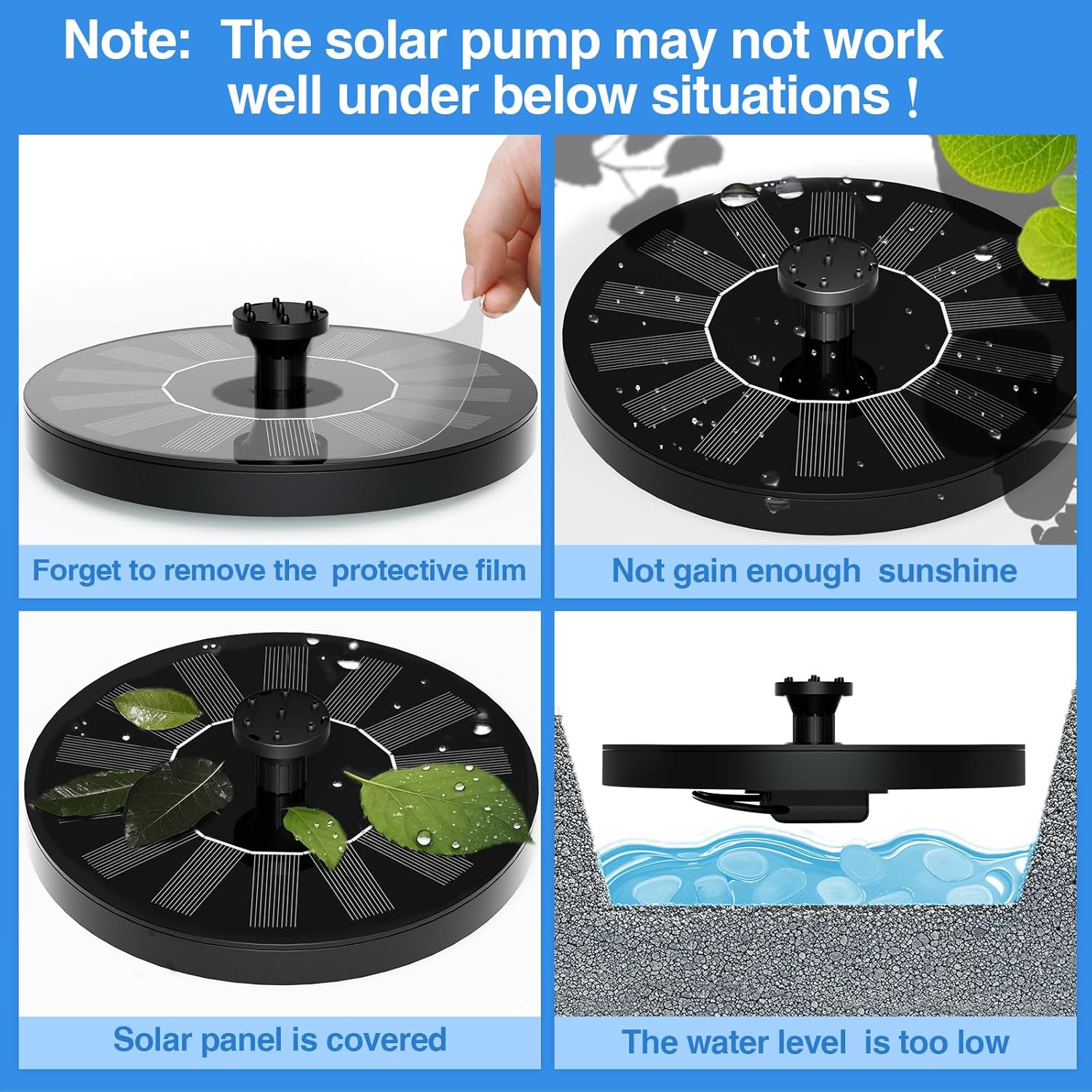 Solar Fountain Water Pump for Bird Bath, Floating Solar Powered Water Fountain Pump for Bird Bath, Garden, Pond, Pool, Outdoor (1.4W) - Image 2