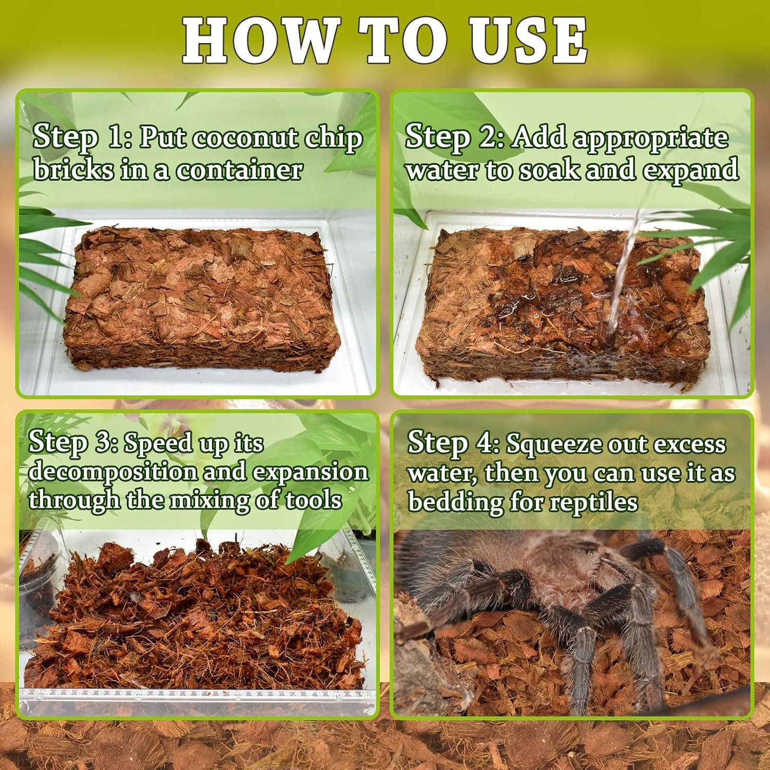 ZeeDix Coconut Husk Chip Substrate for Reptiles, 6 Pack Coconut Husk Mulch | Organic Coco Coir Chips for Snake Habitat, Reptile Bedding for Ball Python, Tortoises, Geckos, Lizards Terrarium Tanks - Image 3