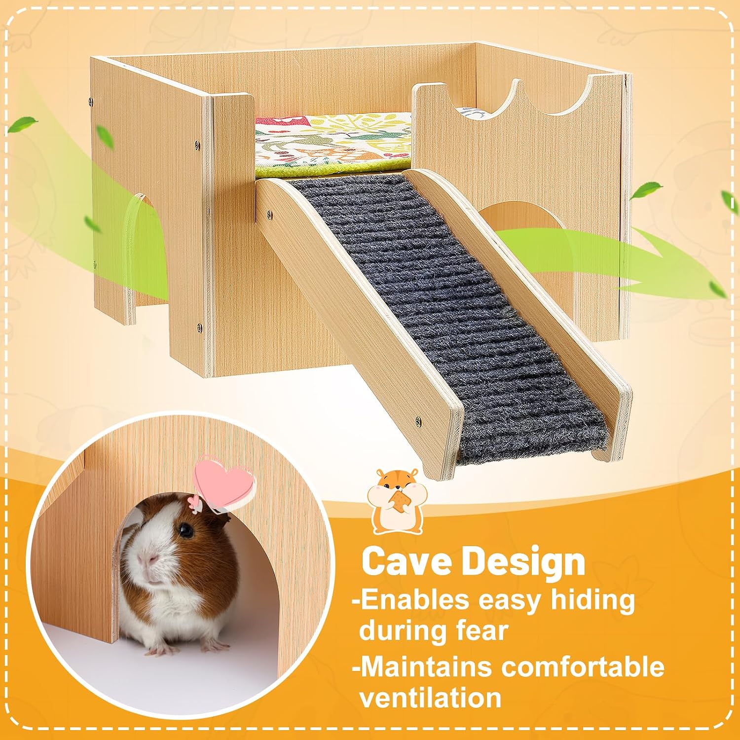 Upgraded Guinea Pig Castle, Sturdy Wooden Guinea Pig Hideout, Small Animal House Bed Hut Habitats with Stairs, Easy to Assemble for Hamsters Bunny Chinchillas Playing Hiding - Image 4