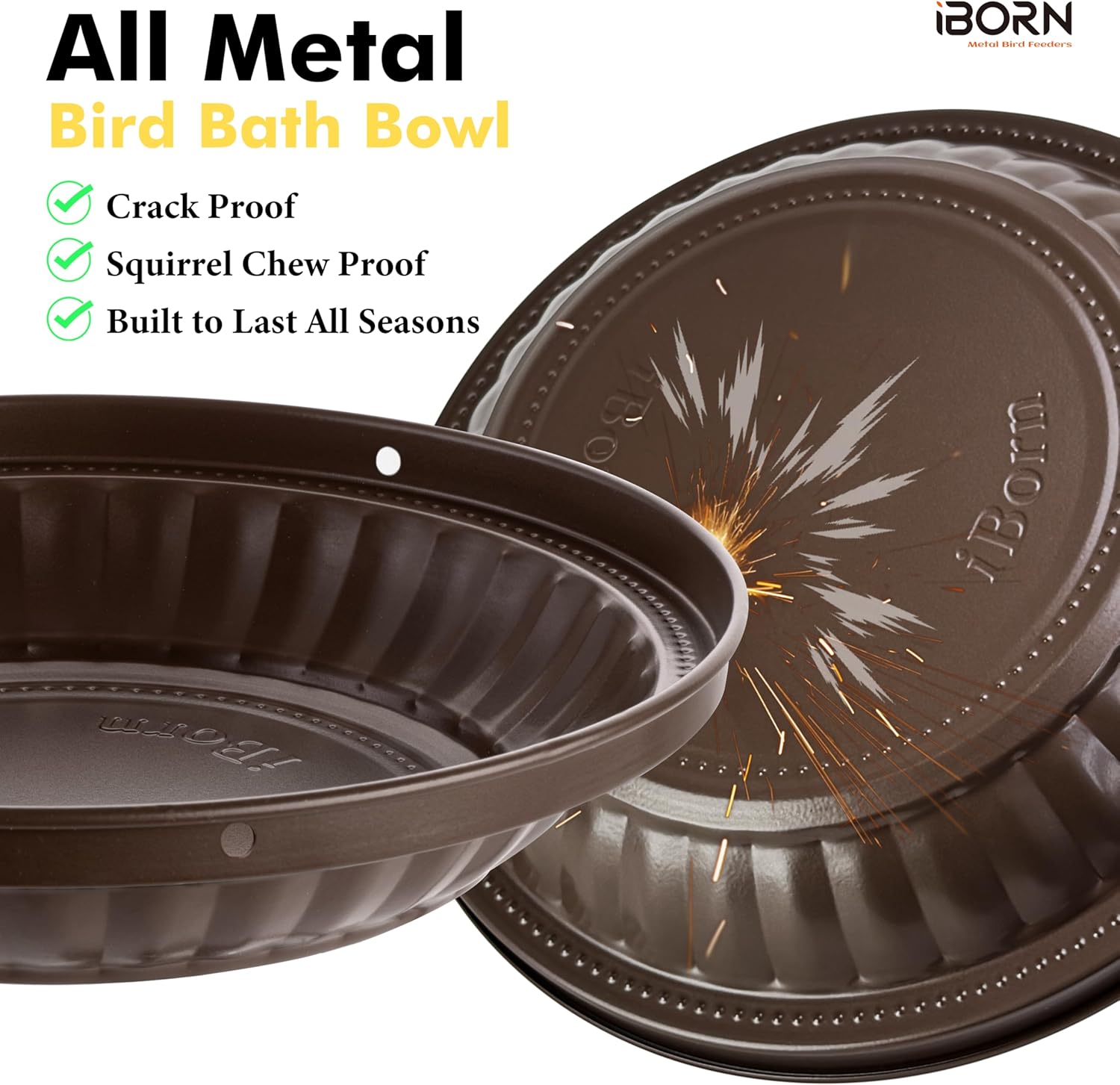 iBorn Hanging Metal Bird Bath Feeder Tray, 1.5L All Metal Wild Birdbath for Outdoor Backyard Garden, Squirrel Chew Proof Rust Resistant for Wild Birds, Bronze, Pack of 1 - Image 6