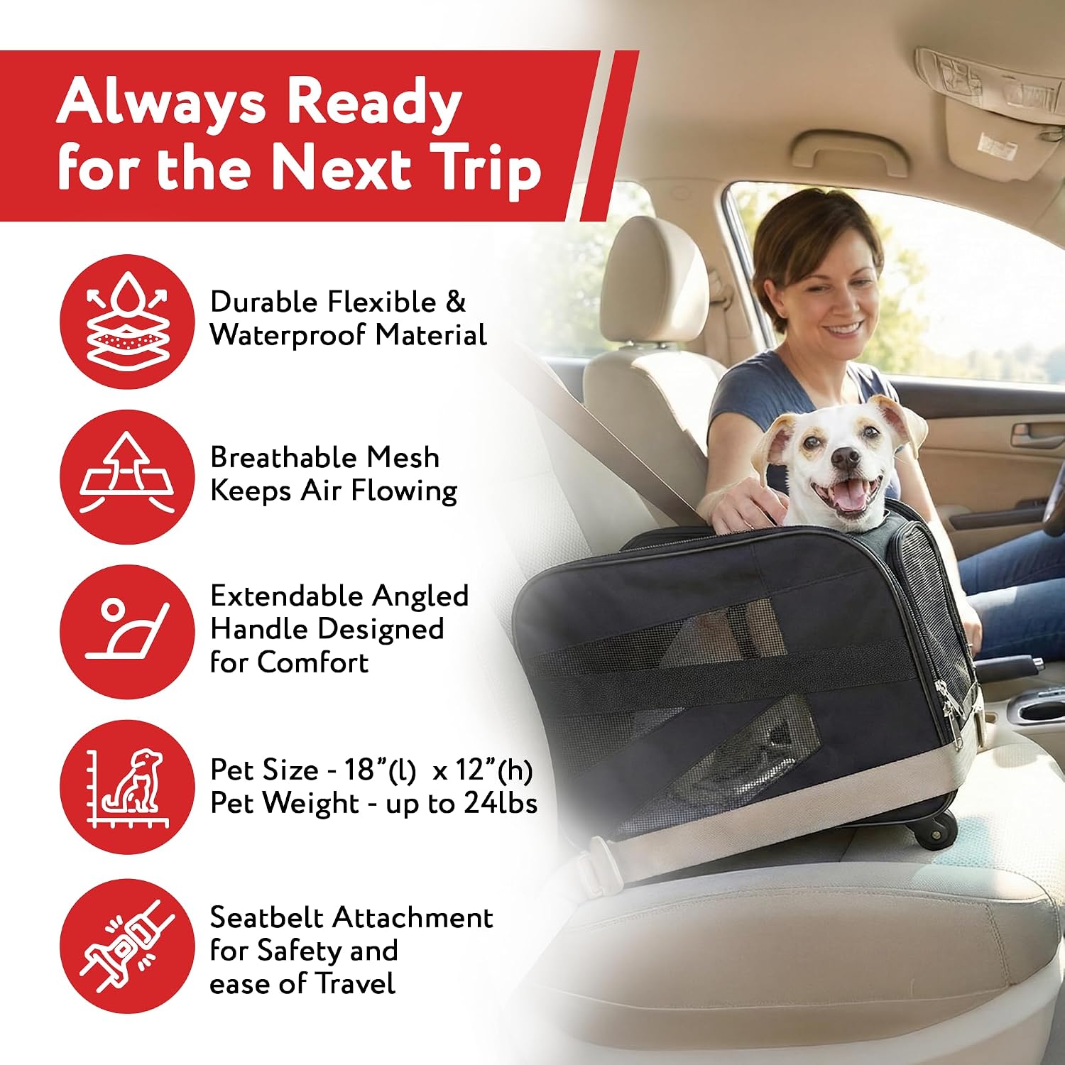 dbest products Rolling Pet Carrier with Wheels Airline Approved - TSA Dog Cat Carrier for Airplane Travel - Wheeled Pet Carrier 18x12x20 for Pets up to 24lbs - Collapsible Travel Bag - Image 5