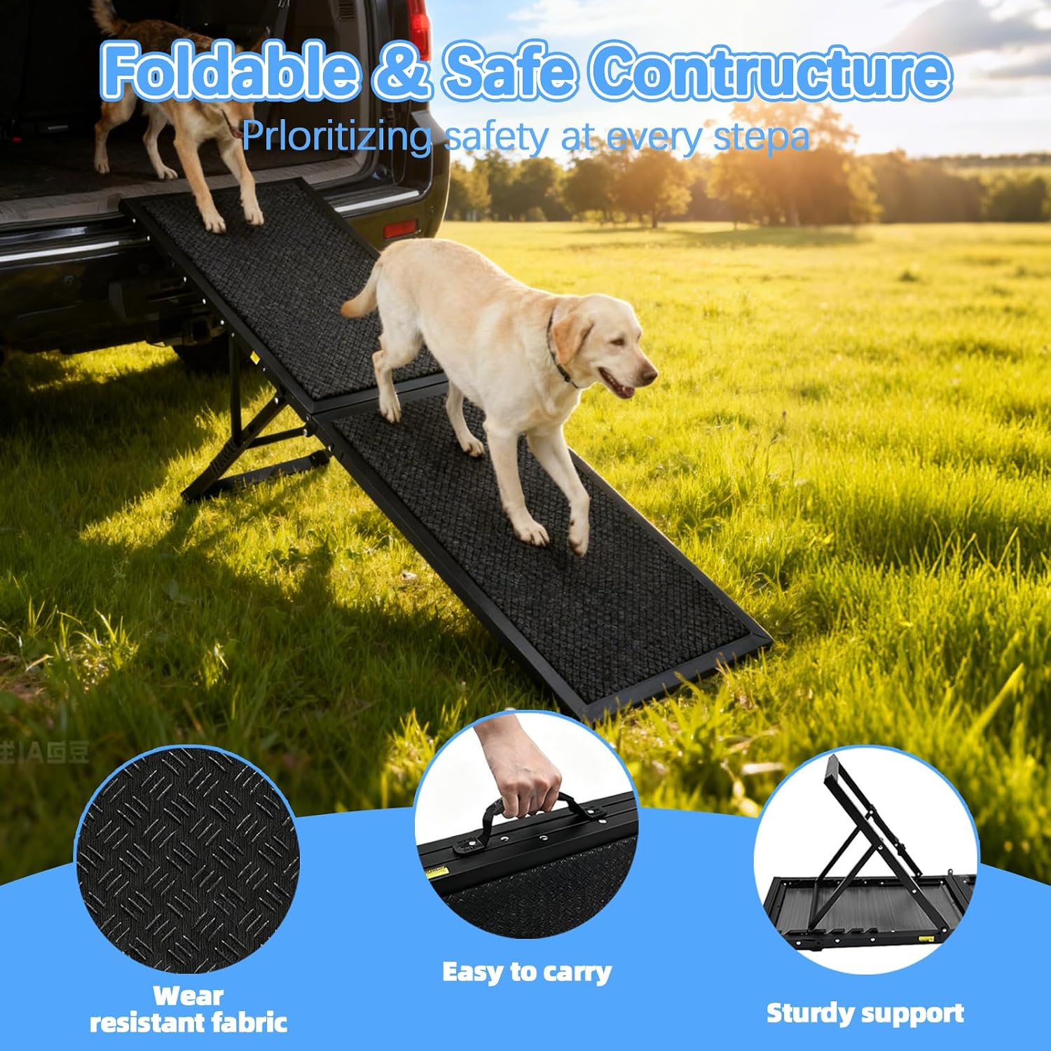 Dog Ramp for Car,49.4"x 16.1" Dog Stairs for Large Dogs with Anti-Slip Surface,Large Folding Pet Stairs for SUV,Truck with Adjustable Height,Outdoor Portable Wide Dog Steps up to 99LBS - Image 2