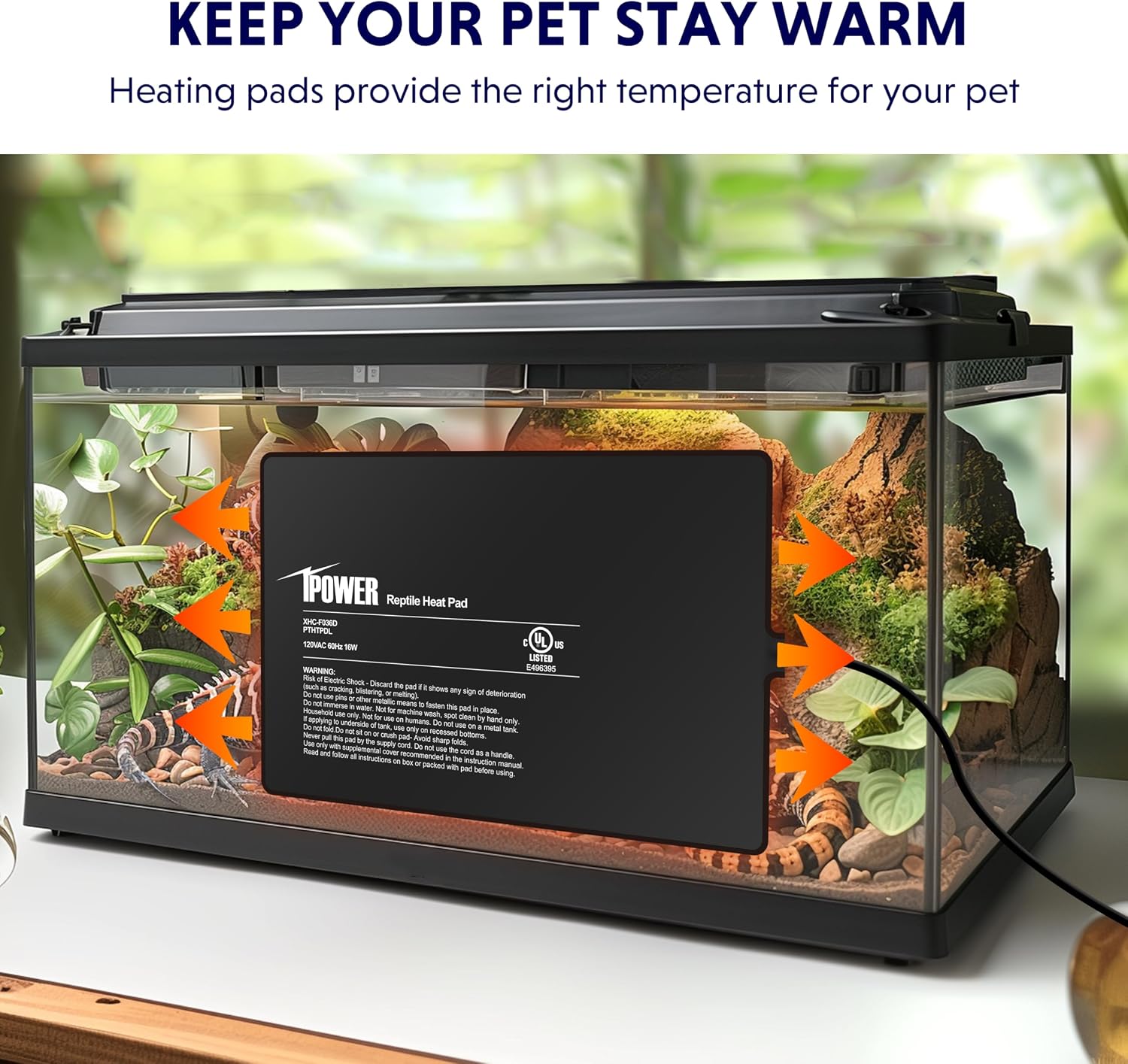 iPower 8X12 Inch Reptile Heat Pad Under Tank Heater Terrarium Warmer Heating Mat for Turtles Lizards Frogs and Other Small Animals - Image 5