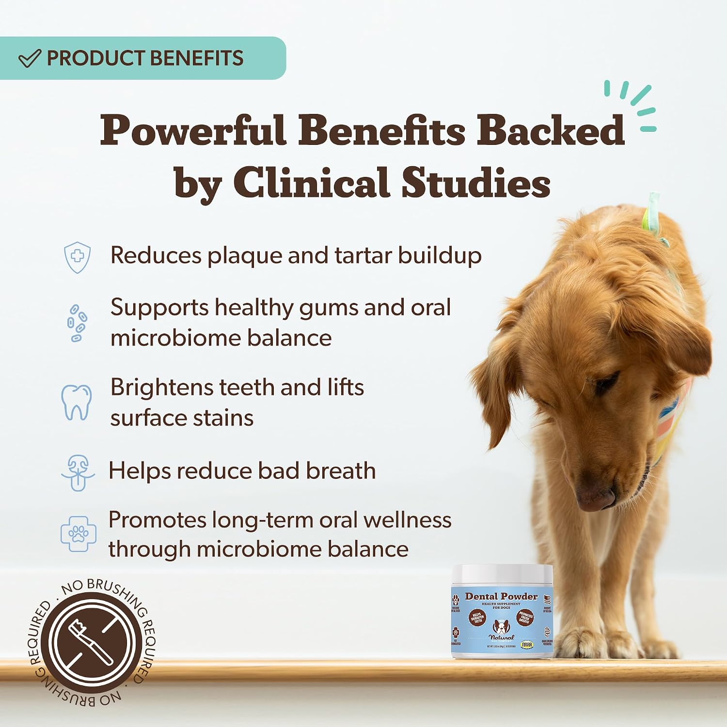 Natural Dog Company Dental Powder for Dogs – Dog Breath Freshener & Teeth Cleaning Powder for Plaque & Tartar Support, Daily Postbiotic Dog Oral Care Food Topper, 2.82 oz, 30-Day Supply - Image 3