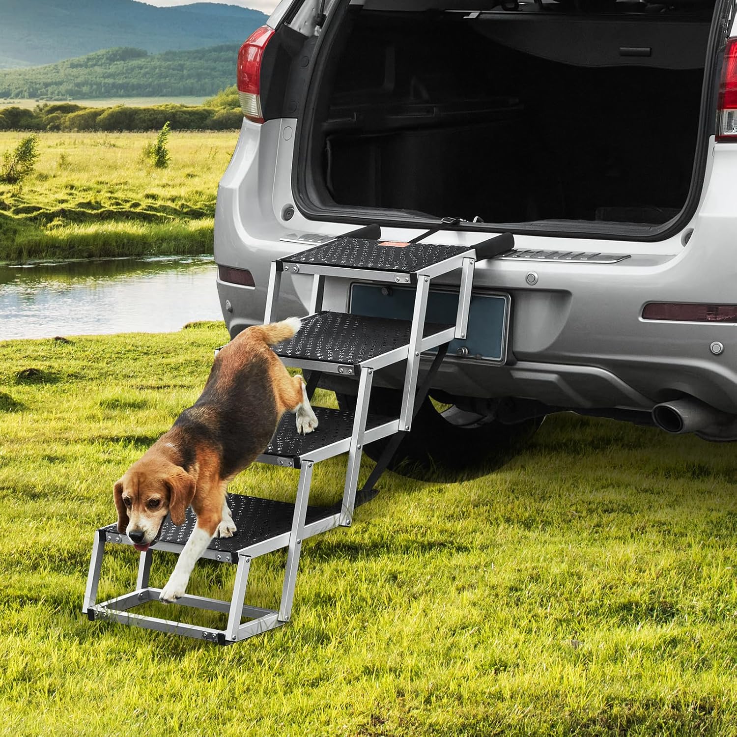 VEVOR 4-Step Dog Car Steps, Folding Dog Ramp with Nonslip Surface, Portable Pet Steps in Aluminum for Car, SUV and Truck, Supports up to 250 lbs - Image 9