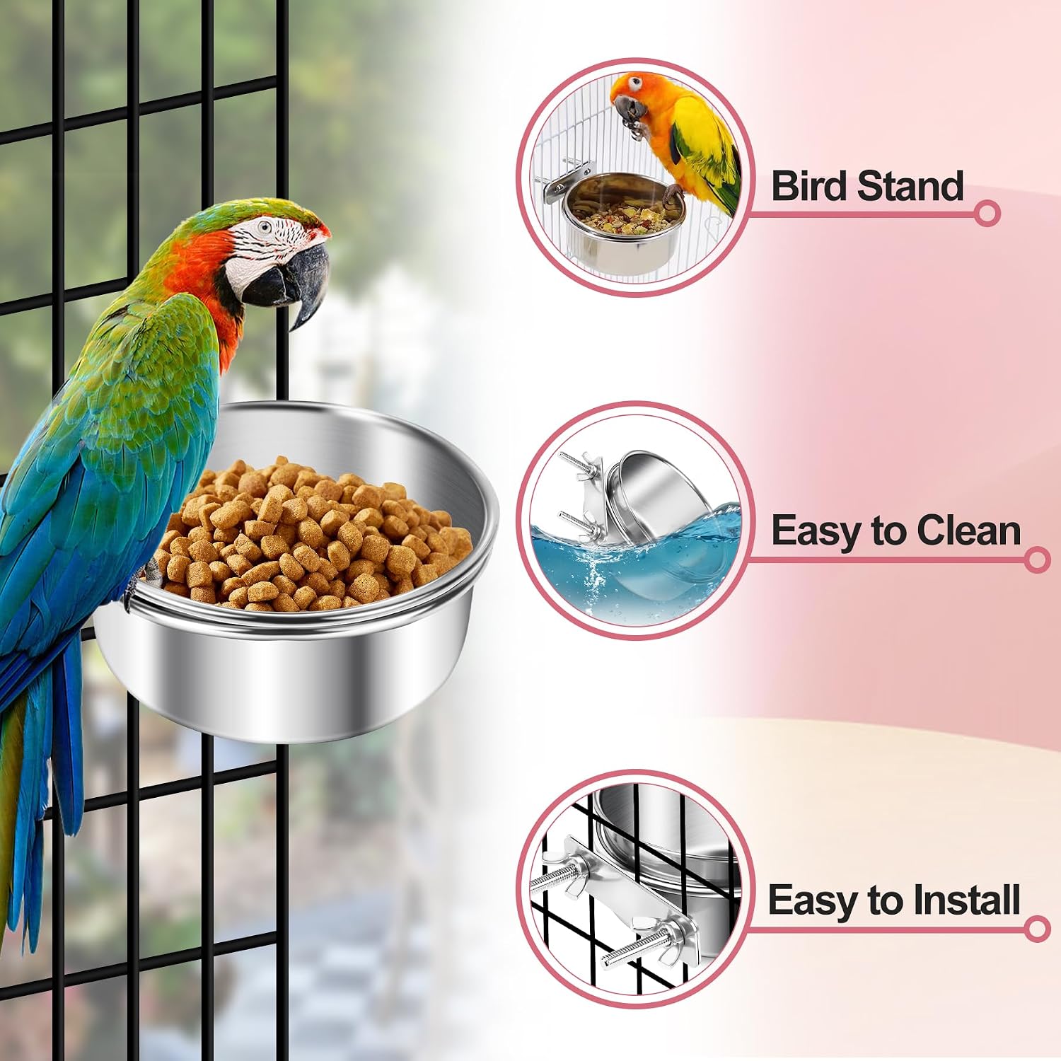 ToLanbbt 10 Pcs Stainless Steel Bird Food Bowls Water with Double Screws and Clamp Holders, Parrot Feeding Dish Cups Parrot Cage Coop Feeders for Cockatiel Conure Budgie Parakeet Macaw Small Animal, S - Image 4