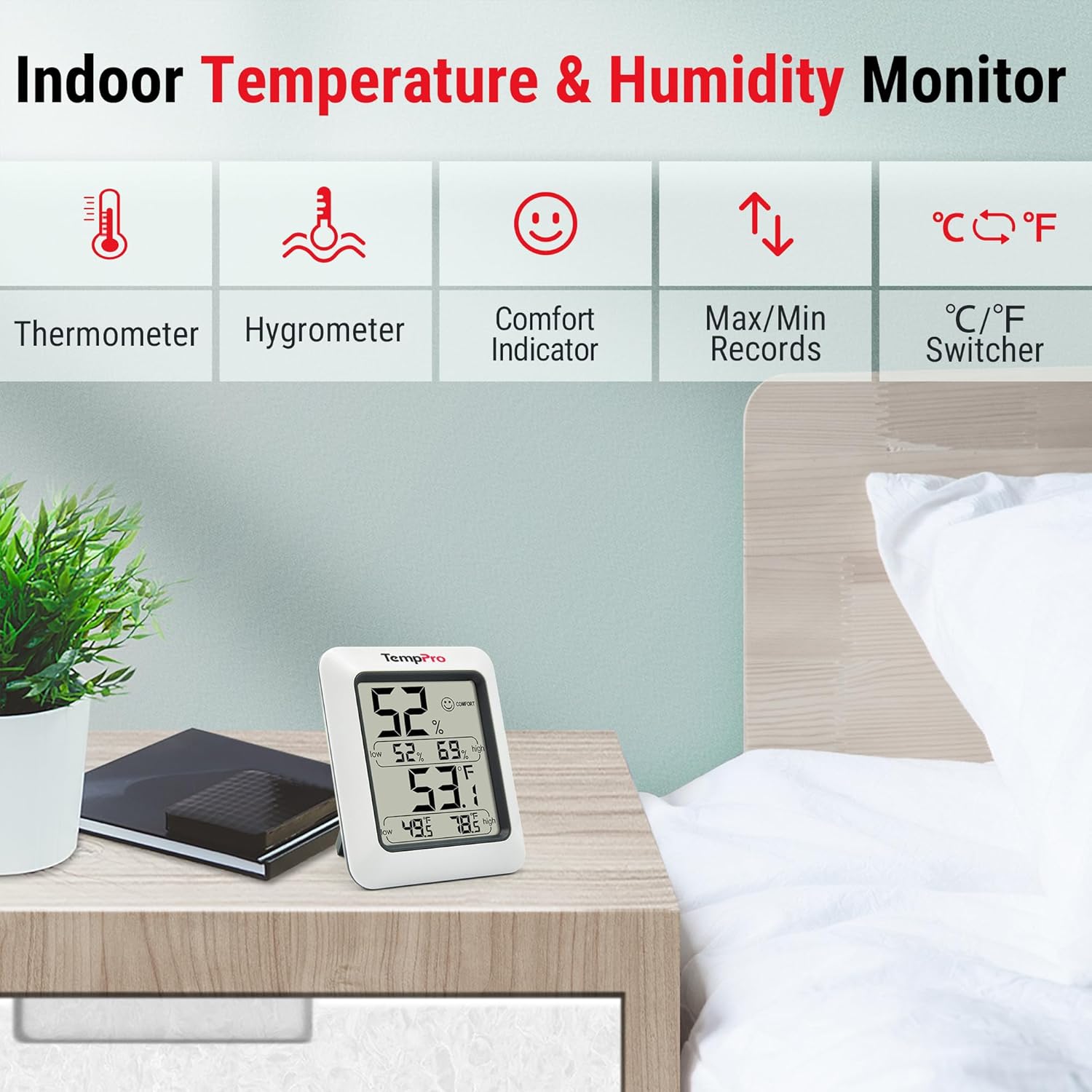 TempPro TP50 Digital Hygrometer Indoor Thermometer Room Thermometer and Humidity Gauge with Temperature Humidity Monitor(Previously ThermoPro) - Image 6