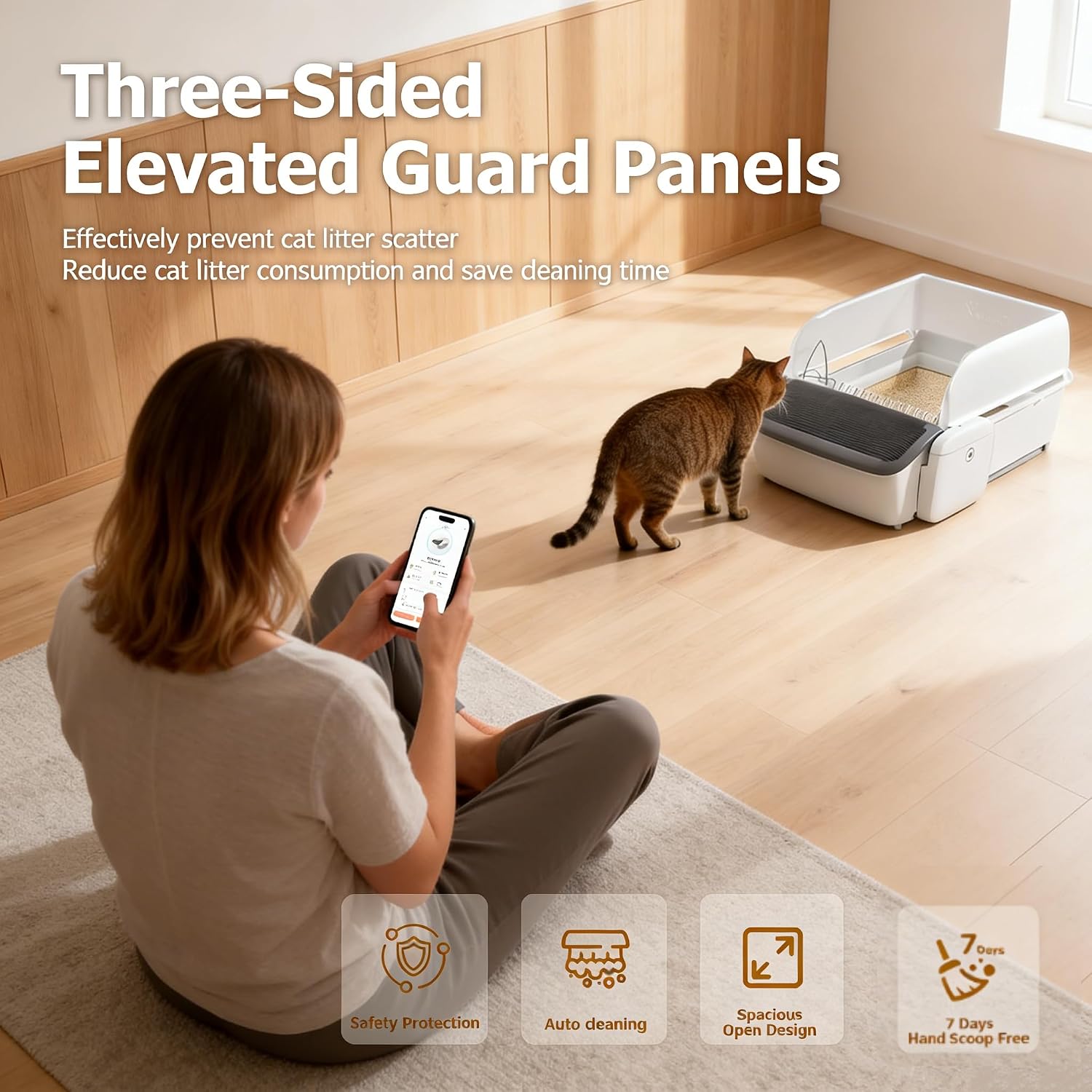Self Cleaning Cat Litter Box Automatic Litter Box for Multiple Cats | 2026 Upgraded Open Top Extra Large with App Control/Splash Guard/Safety Anti-Pinching Design/Odor Control Includes Waste Bags - Image 6