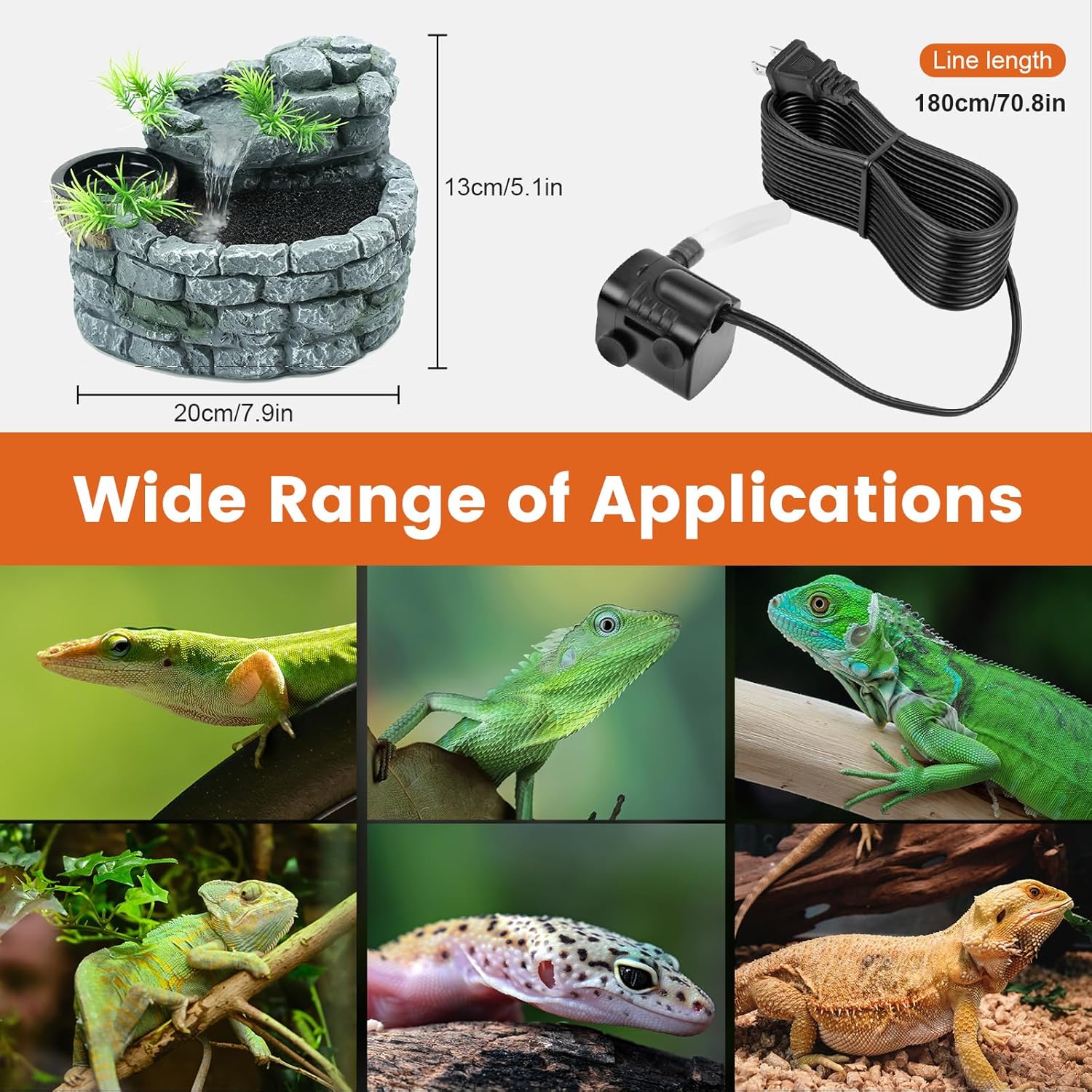 MIXJOY 2 in 1 Reptile Water Fountain with Food Dish 550ML, Terrarium Reptile Waterfall Drinking Fountain, Reptile Water Dispenser for Bearded Dragon Gecko Tree Frog Turtle Chameleon Leopard Lizard - Image 8