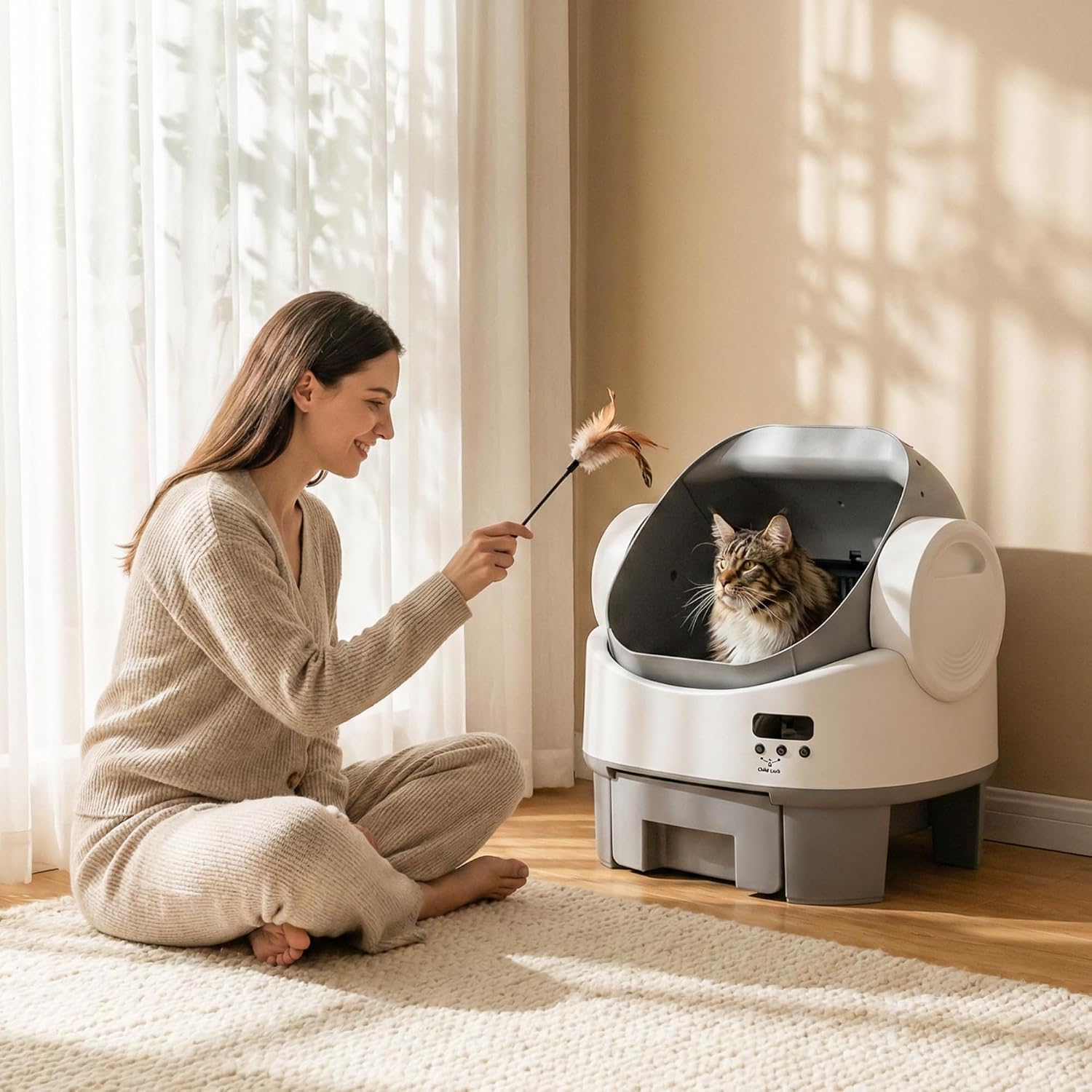 WARCAT Self-Cleaning Cat Litter Box, Open-Top Automatic Litter Box with Child Lock, 10L Large Capacity Waste Drawer, No APP Required, Includes Garbage Bags & Cleaning Mat (Gray) - Image 7