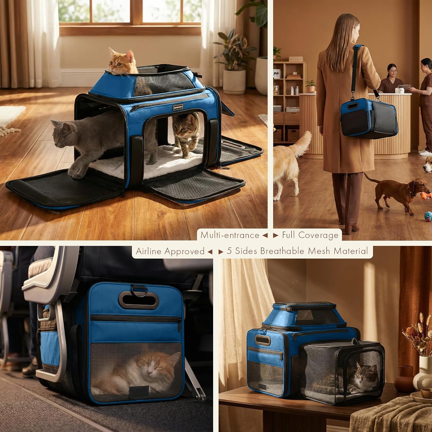 Top and Side Expandable Pet Carrier with Treat & Pet Window,18x13x9.5 Inch Southwest Frontier Airline Approved,Soft-Sided Dog Carrier for Small Dogs and Cats,Travel Cat Carrier with Self-Locking - Image 5