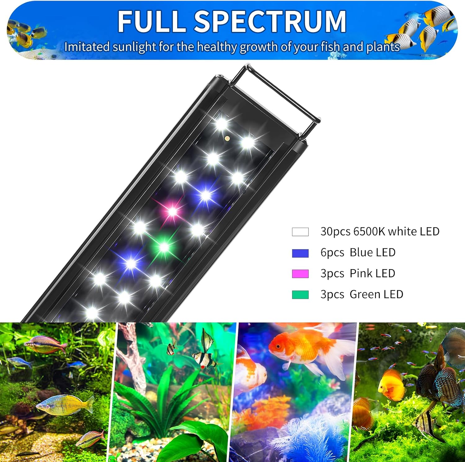 AQUANEAT LED Aquarium Light Full Spectrum 17 Inch Light Body with Extendable Brackets for 18 Inch to 24 Inch Fish Tank Light Fresh Water - Image 2