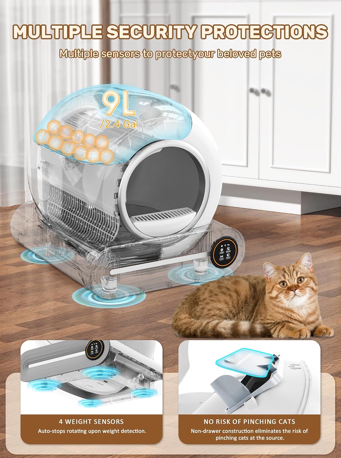 Automatic Litter Box, (2026) Multi-Function Upgrade Robot Self Cleaning Litter Box for Multiple Cats, 65L+9L Extra Large, APP Control, Deodorization, 3 Rolls Litter Bag Liners, 1 Odor Eliminator - Image 3