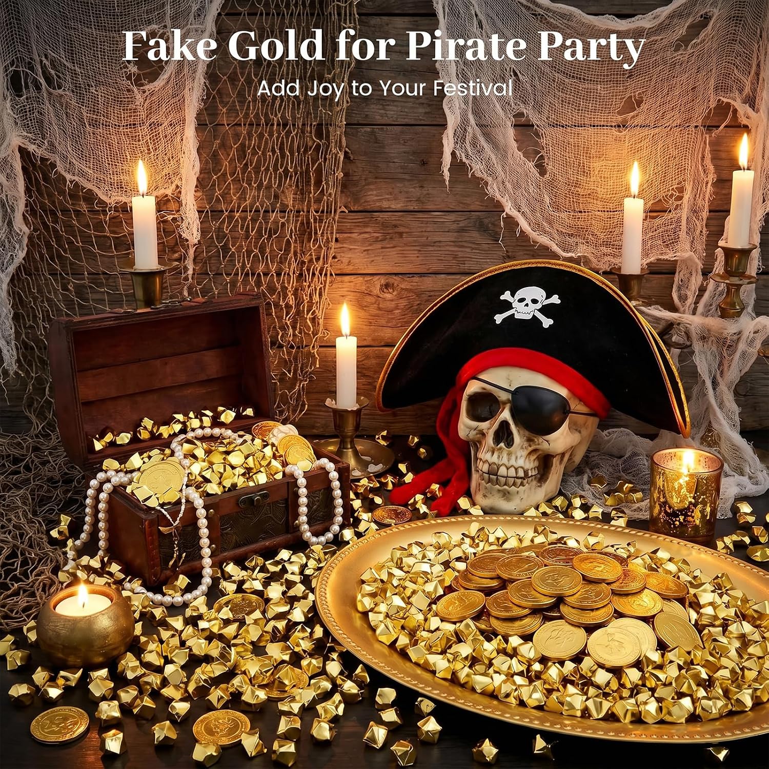 DomeStar 150PCS Gold Acrylic Ice Rocks – Faux Gems Nuggets Vase Fillers Pot of Gold, Glitter Party Decorations, DIY Crafts & Table Scatter - Image 3