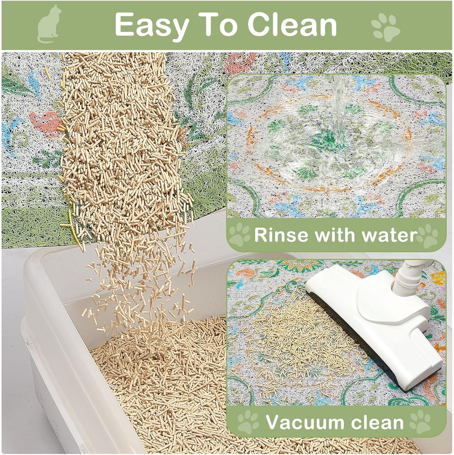 Glittme Cat Litter Mat, 33"x22" Non-Slip Washable Trapping Mat for Cats | Litter Trapping Mat With Thick PVC Coil To Catch Scatter, Soft On Paws And Waterproof Bottom To Protect Floors - Image 7
