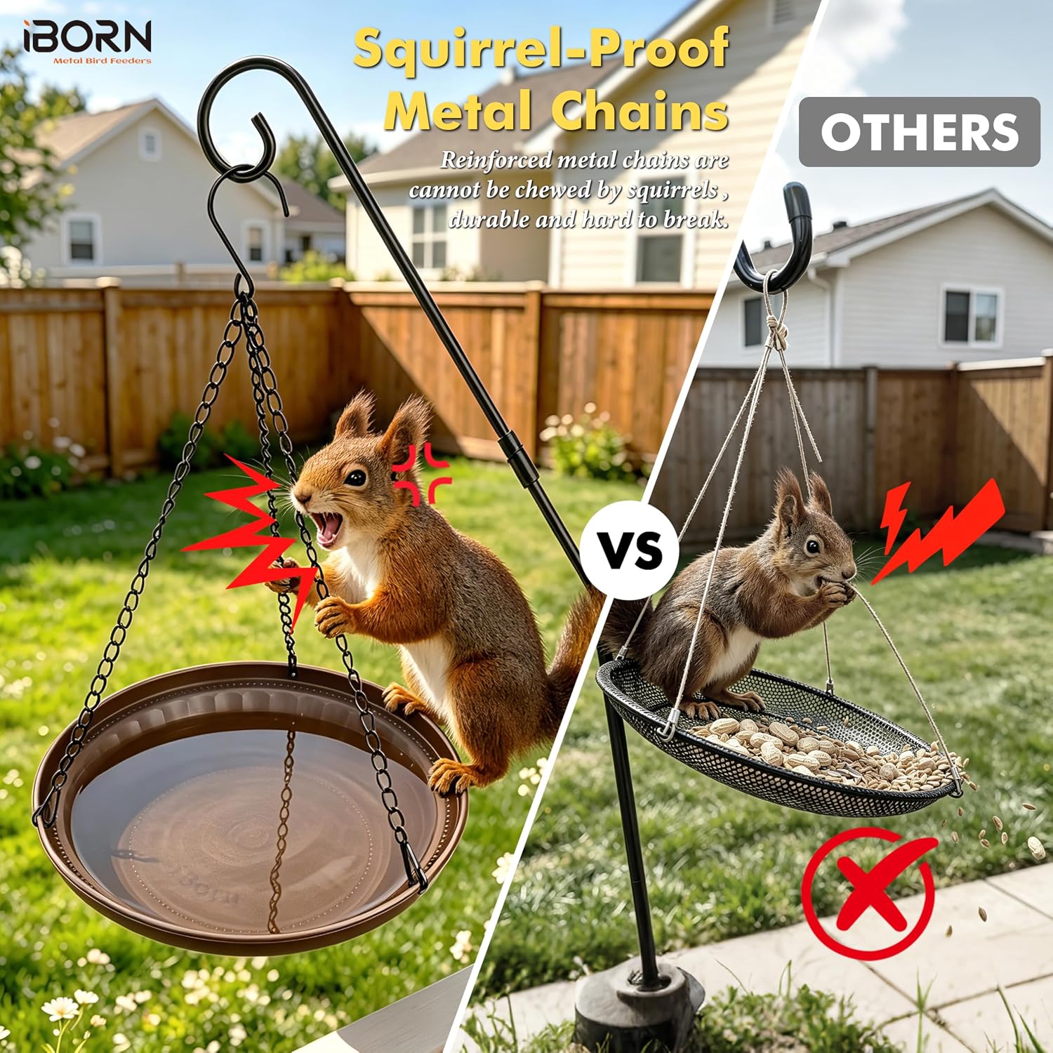 iBorn Hanging Metal Bird Bath Feeder Tray, 1.5L All Metal Wild Birdbath for Outdoor Backyard Garden, Squirrel Chew Proof Rust Resistant for Wild Birds, Bronze, Pack of 1 - Image 4