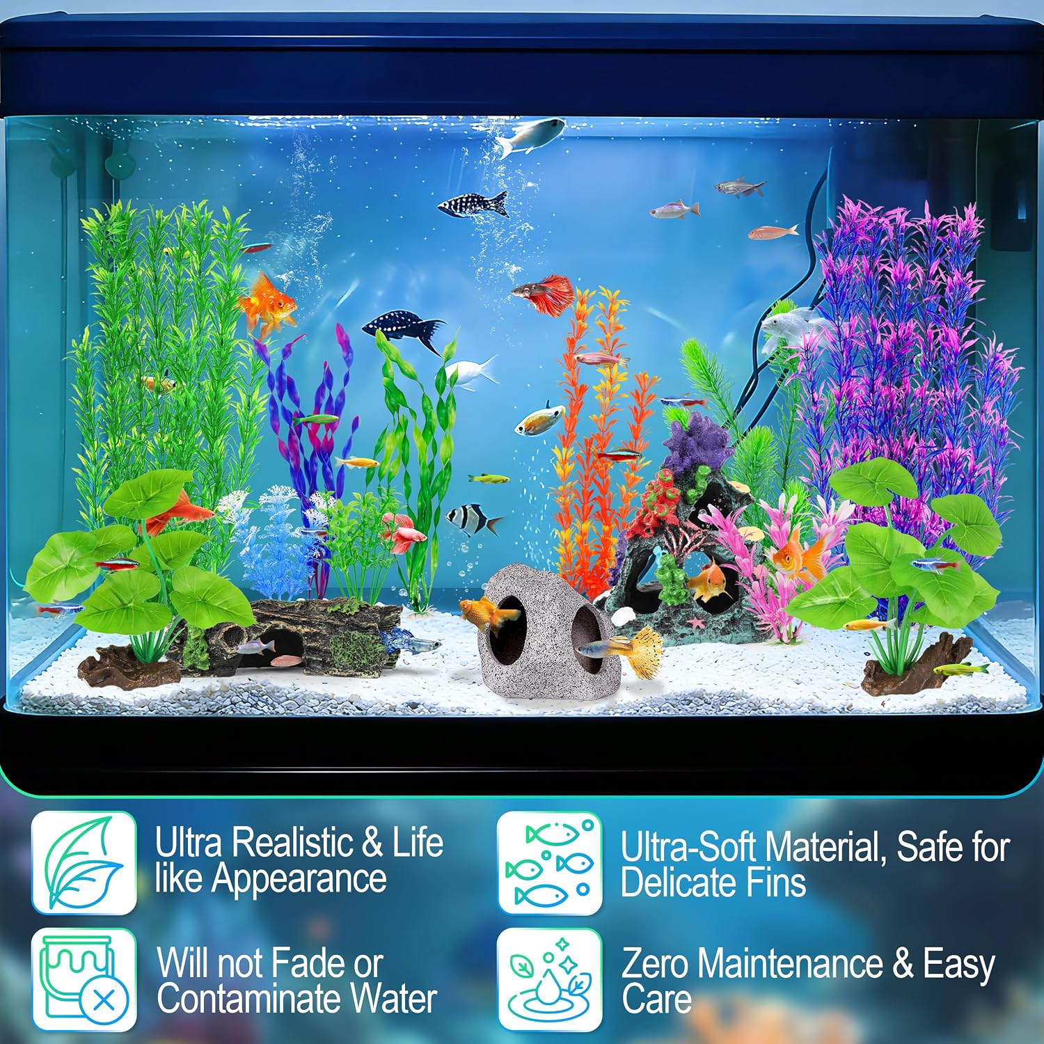 MyLifeUNIT Fish Tank Decor, Silk Aquarium Plants and Hollow Tree Trunk Decor for Betta, Goldfish, Turtle, Reptile Decoration - Image 7