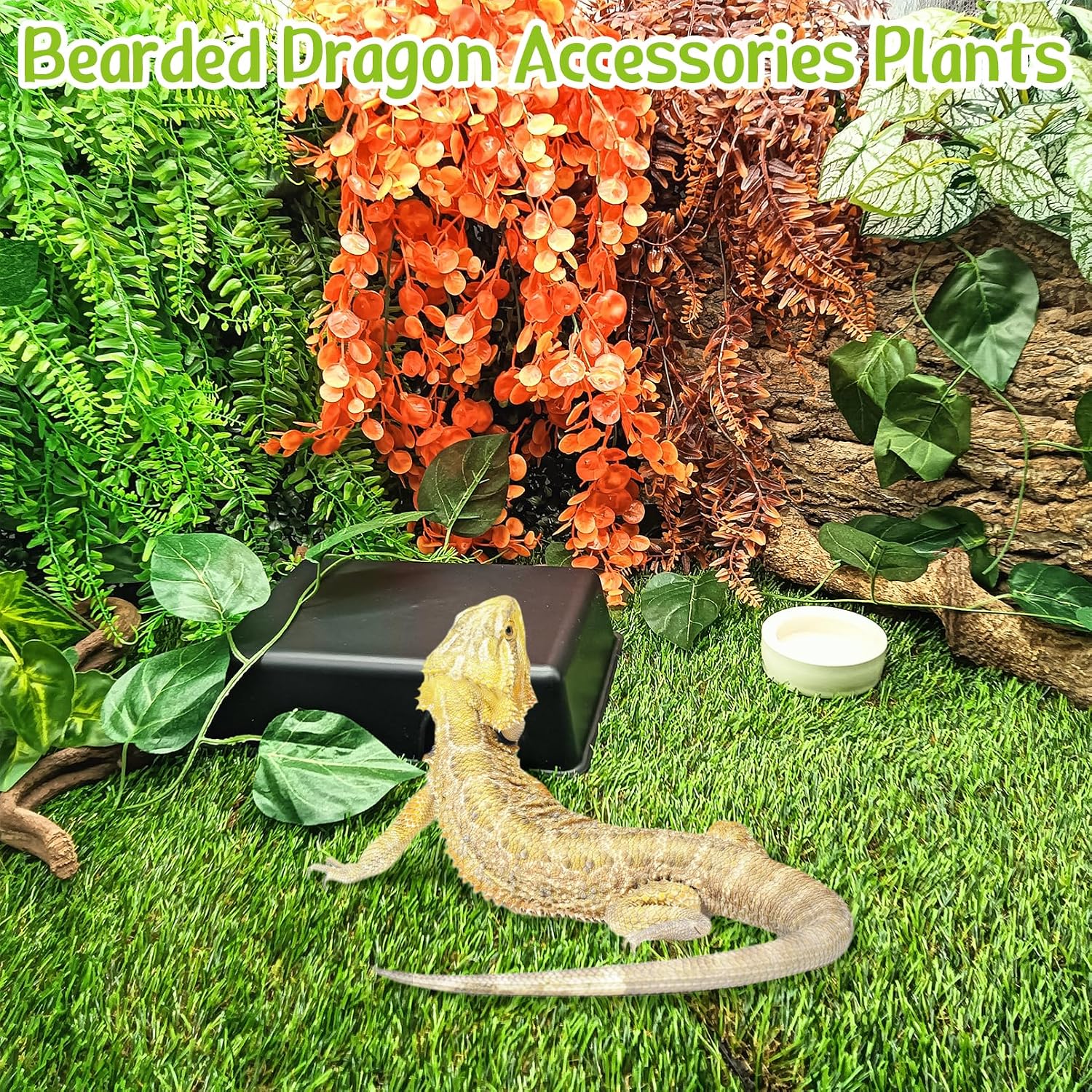 Hamiledyi Reptile Plants 5 Pcs Climbing Terrarium Plant with Suction Cup Artificial Decor for Snake Cage Bearded Dragon Tank Accessories for Lizard, Leopard Gecko, Chameleon, Snake (Orange) - Image 4