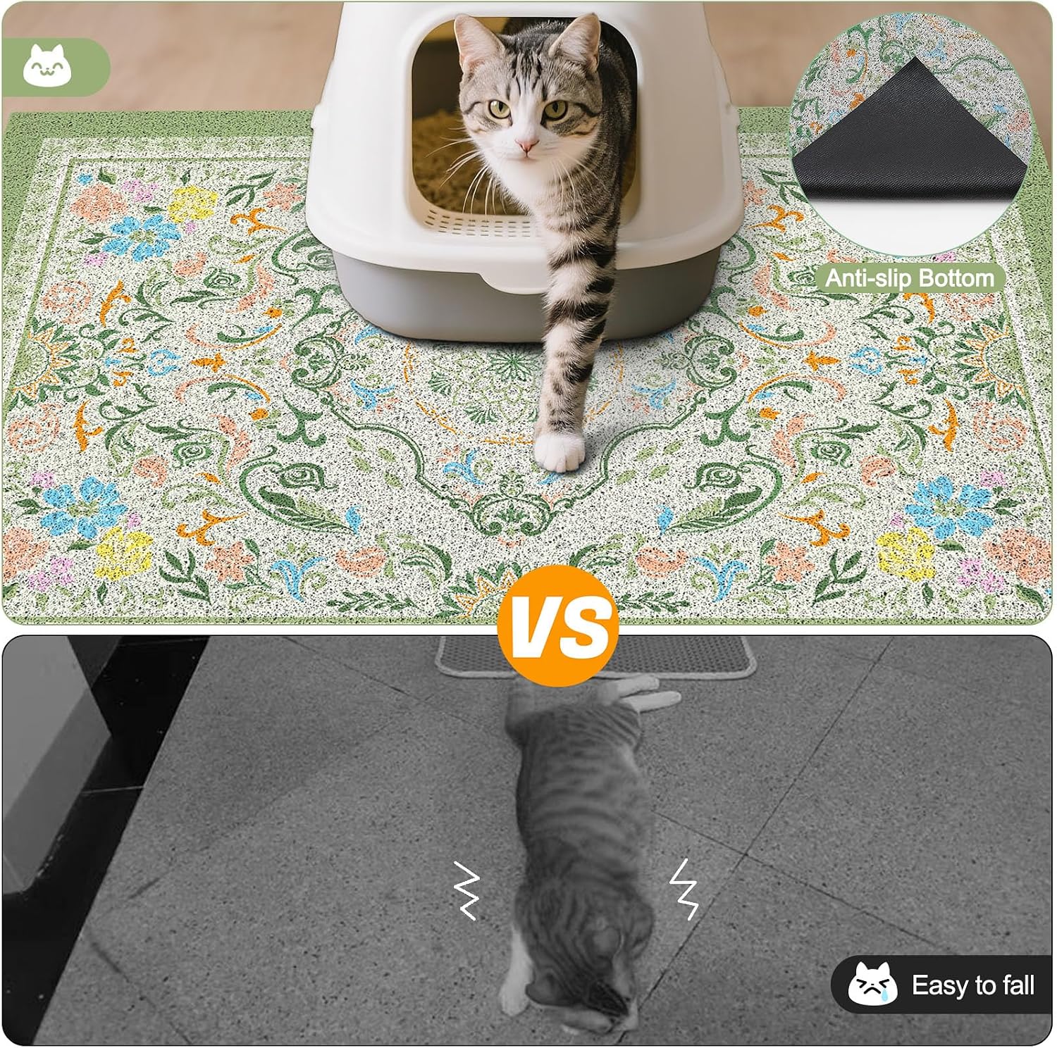 Glittme Cat Litter Mat, 33"x22" Non-Slip Washable Trapping Mat for Cats | Litter Trapping Mat With Thick PVC Coil To Catch Scatter, Soft On Paws And Waterproof Bottom To Protect Floors - Image 5
