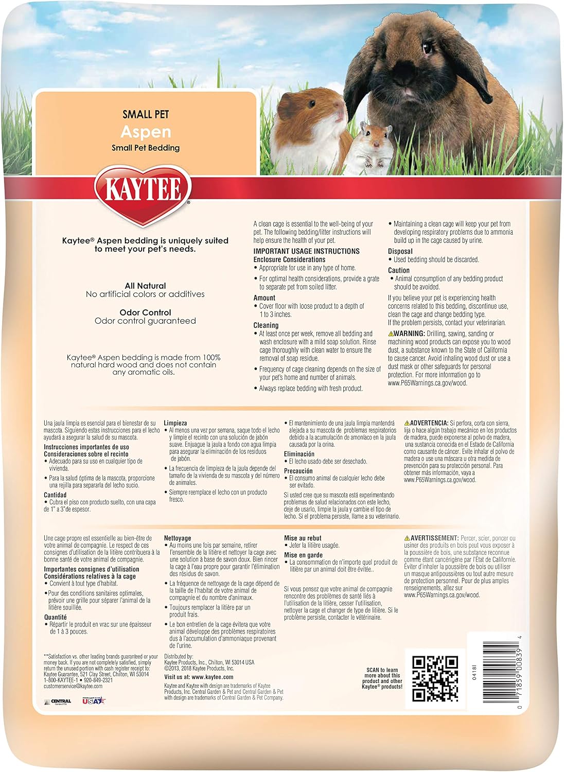 Kaytee Aspen Small Animal Pet Bedding For Pet Guinea Pigs, Rabbits, Hamsters, Gerbils, and Chinchillas, 52.4 Liters - Image 2