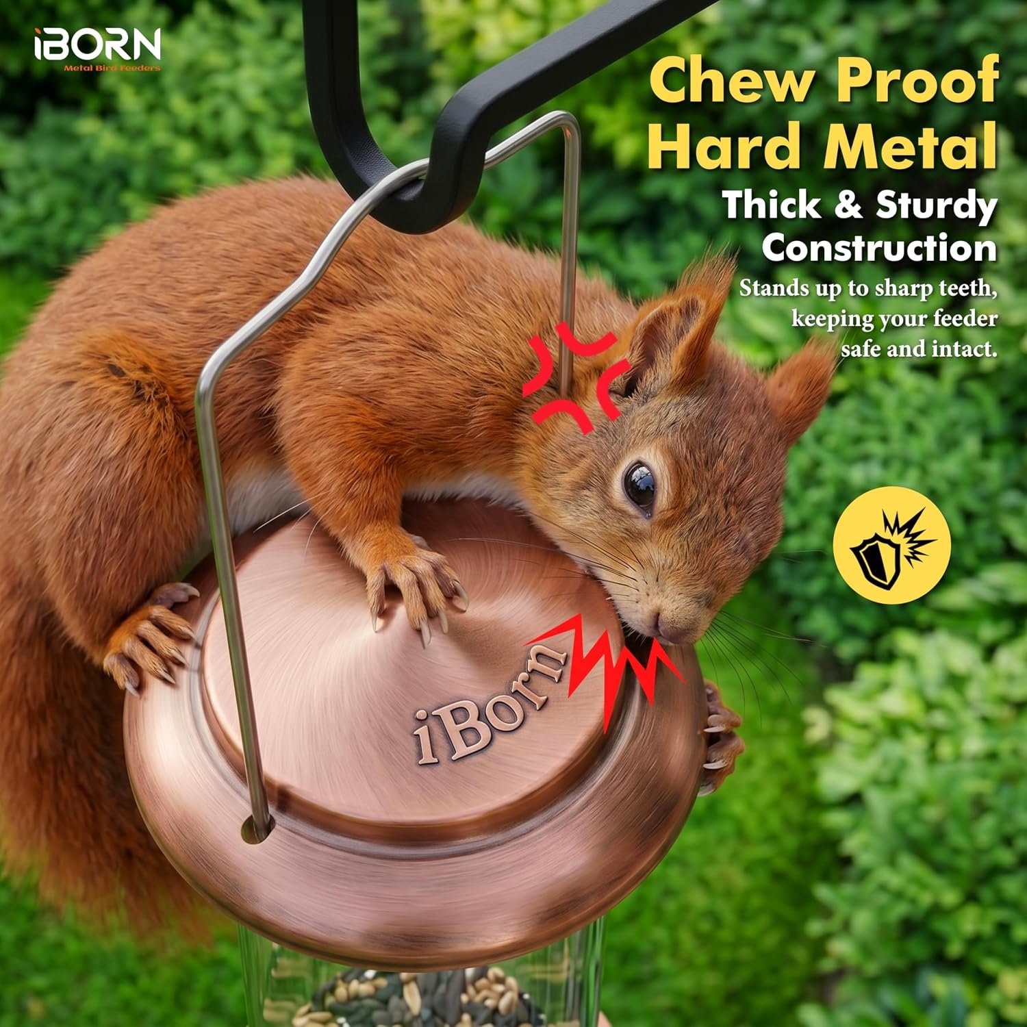 iBorn Metal Bird Feeders Brushed Copper Wild Bird Feeder for Outdoors Hanging All Metal Brushed Copper Finishing 15 Inch 6 Port(Seed is not Included) | Metal, Durable Outdoors, Flip-top Easy Refill & Clean, Clear Seed View, Suits Mixed Seeds, Brushed Copper - Image 4