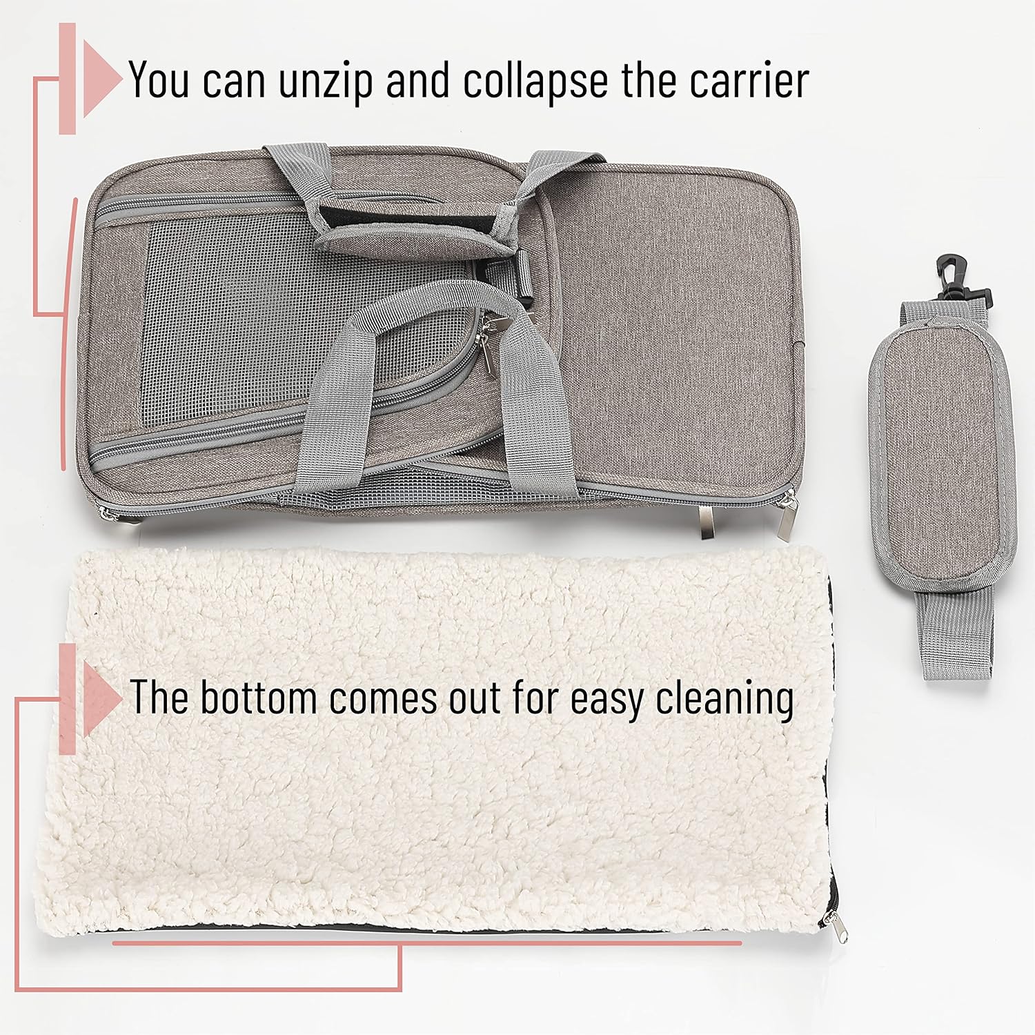 Mr. Pen- Pet Carrier, 17.5" x 11.2" x 11.5", Medium Size, Gray | Portable Travel Carrier for Small Pets, Cats & Small Dogs, Breathable Mesh, Safety Inner Leash - Image 6