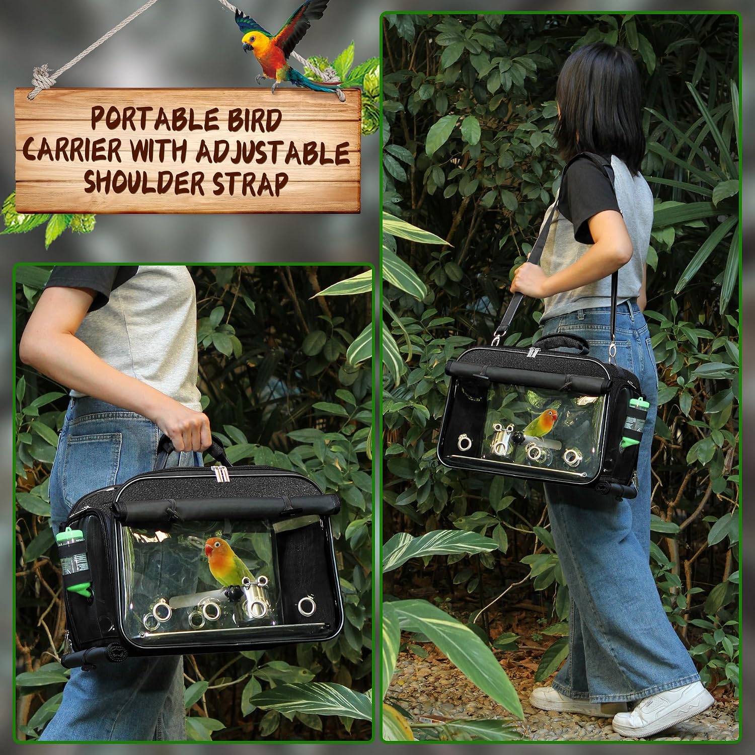 Bird Carrier Airline Approved, Bird Travel Cage with Indestructible Stainless Steel Mesh, Bird Travel Bag Lightweight and Portable with Water Bottle and Bowl - Image 4