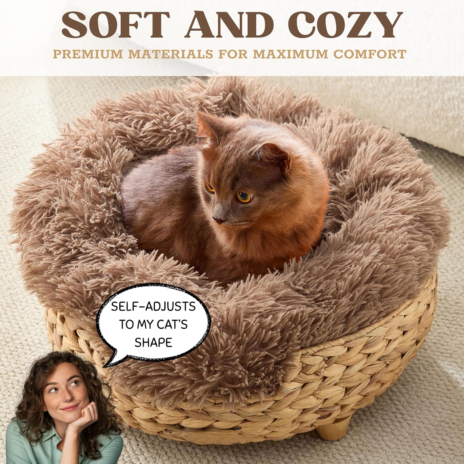 Cat Luxury Cat Bed for Indoor Cats, Plush Furniture for Comfort and Relaxation, Soft Covered Nest for Cats, Washable Warm Design with Modern Zen Style - Image 3