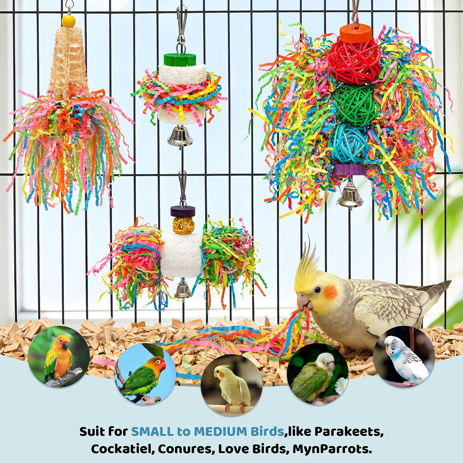4PCS Bird Parrot Foraging Toys Parakeet Chewing Hanging Toy Shredder Paper Cage Accessories for Small Parrots Parakeets Conures Cockatiels Love Birds Cage Toy (4Pack) - Image 3
