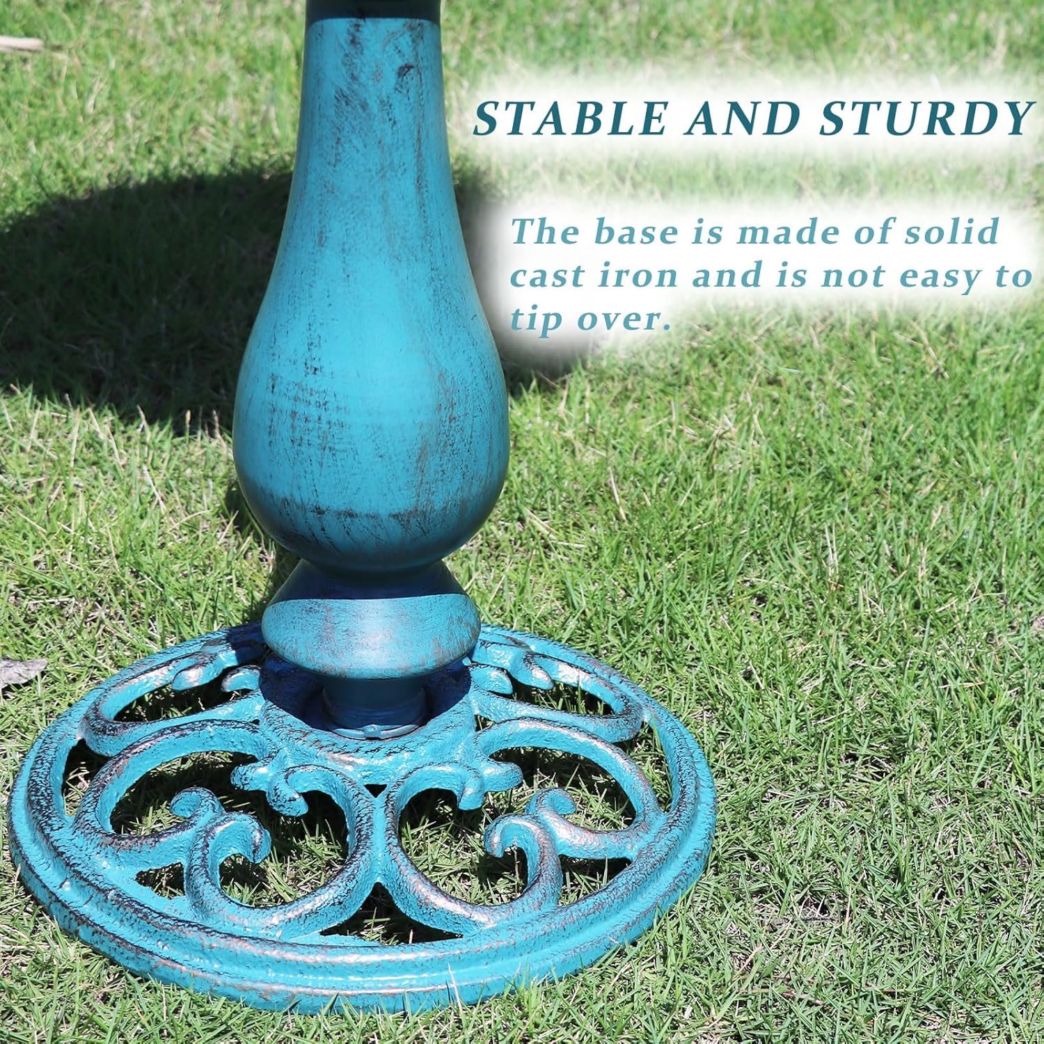 26.6"H Cast Iron Pedestal Bird Bath,Metal Birdbath for Outdoors (Blue) | Bird Bath for Outside,Tall Bird Baths,Bird Feeder Seed Tray for Garden Yard Decor - Image 4