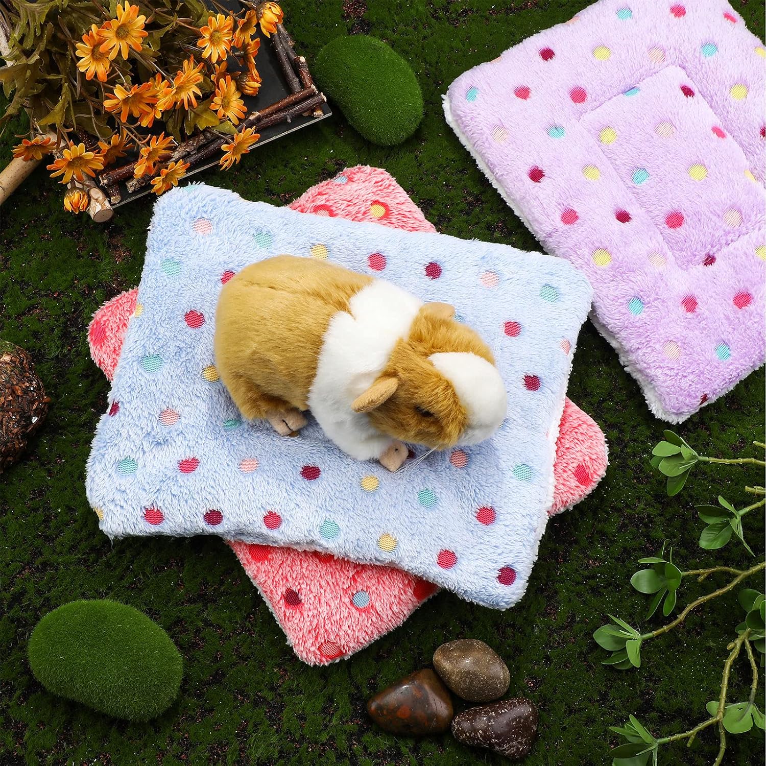 Jetec 3 Pcs Bunny Guinea Pig Beds Soft Bunny Mats Warm Guinea Pig Mat Small Animal Bed Pads Fleece Sleeping Pads for Indoor Rabbit Hamster Squirrel Hedgehog Chinchilla(Fleece,Dots,Red) - Image 4