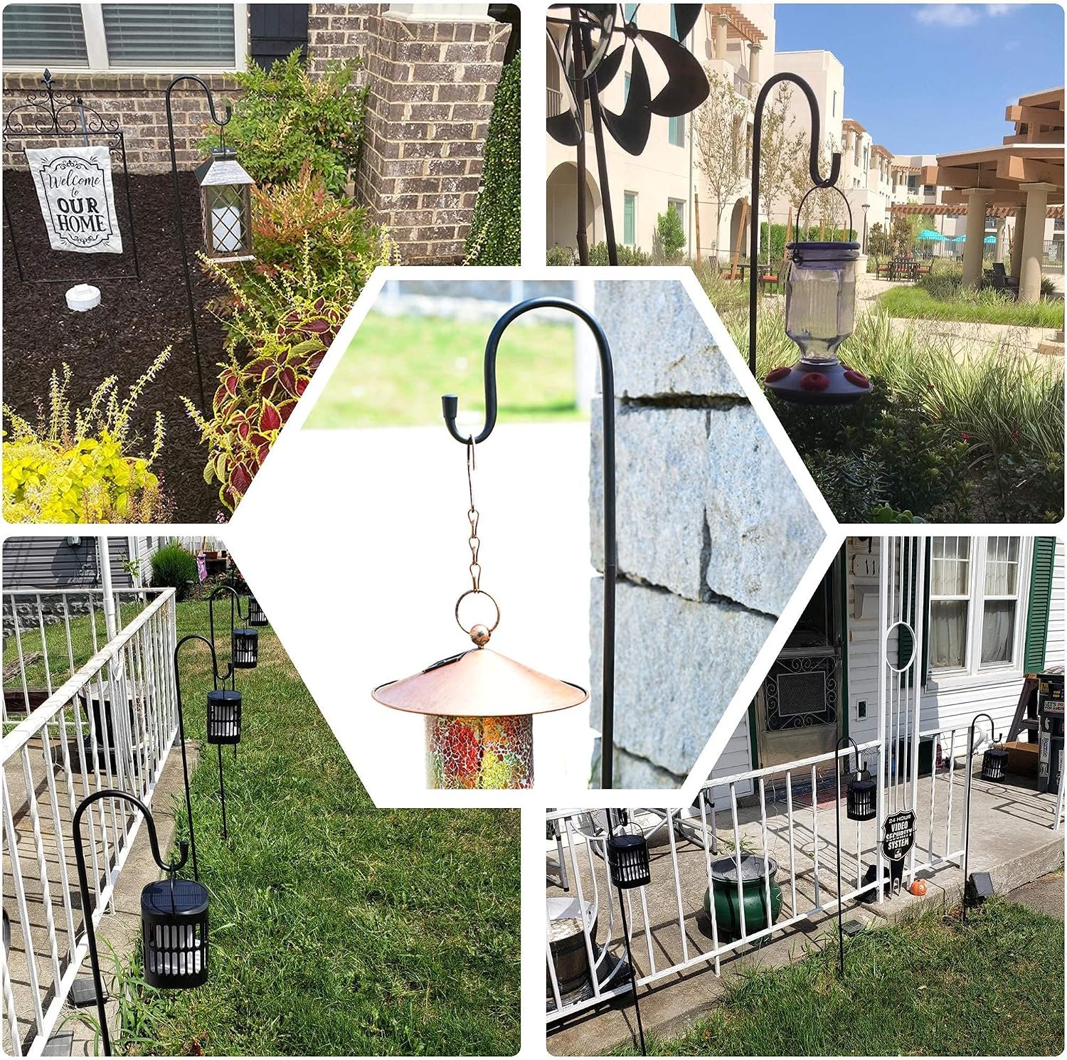 Ottsuls Bird Feeder Pole, 45 INCH Heavy Duty Shepherds Hooks for Outdoor with 5 Prong Base, Adjustable Stand Hanger for Garden Plant, Hummingbird Feeder, Lantern, Hanging Wedding Decor (2 Pack) - Image 6