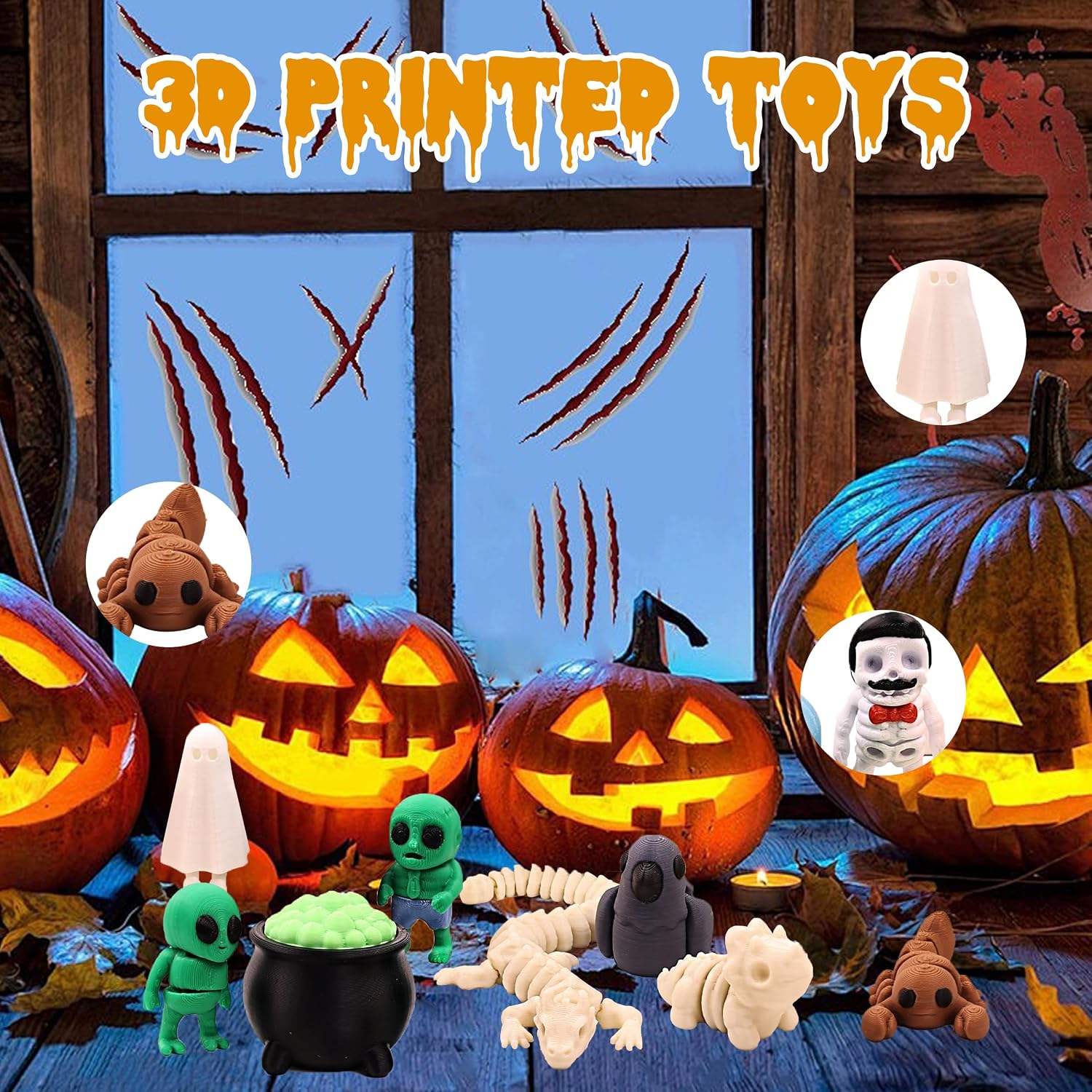 3D Printed Horror Figurines Set, Articulated Halloween Figurines, Party Favors, Pocket Fidget Toys, Goodie Bag Stuffers, Decorations, Classroom Rewards, Skeleton, Zombie, Alien - Image 3