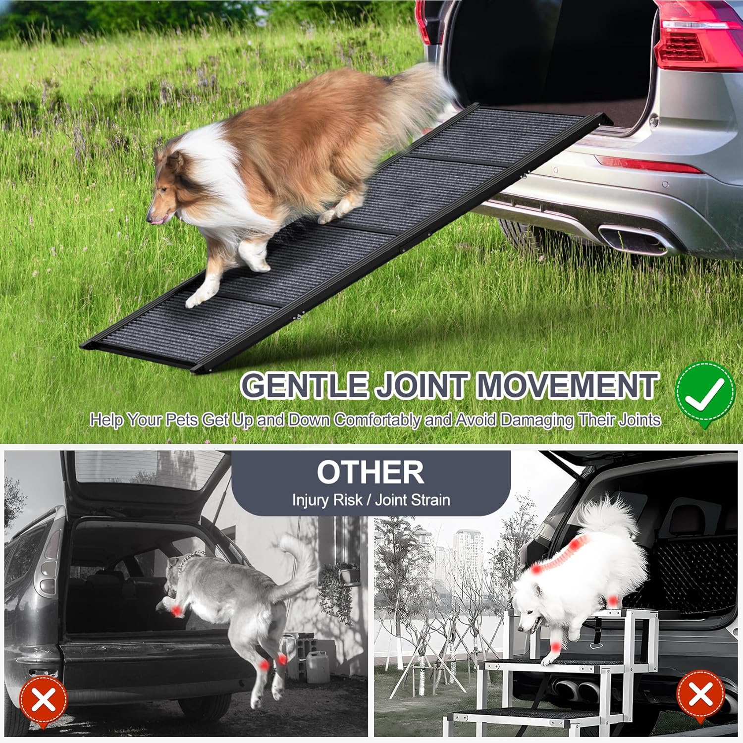 Dog Ramp for Car 63" Long & 17" Wide Portable Dog Ramps for Large Dogs with Non-Slip Rug Surface Dog Car Ramp for SUV Car & Truck, Folding Dog Ramp Up to 250LBS - Image 5