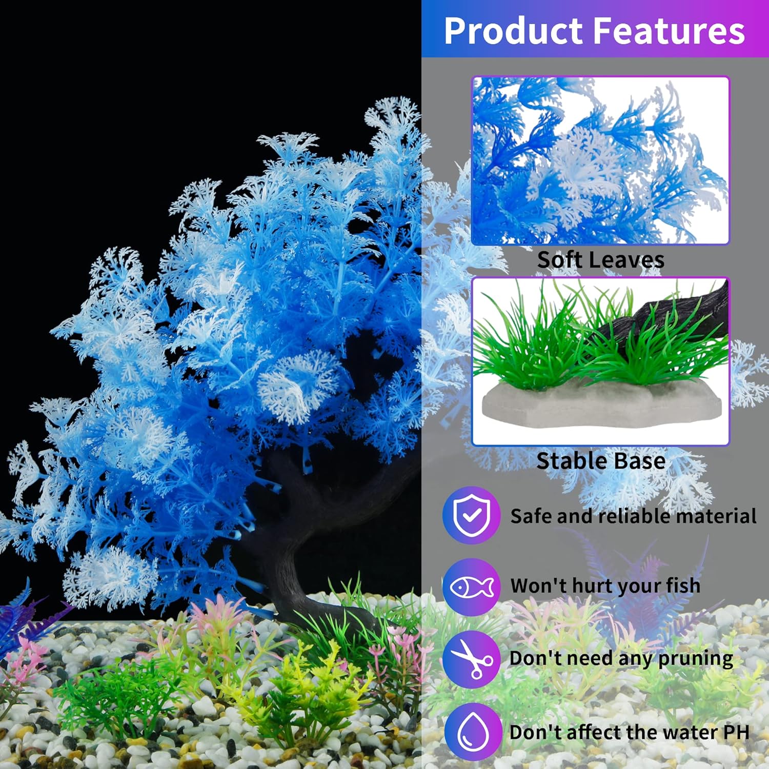 MyLifeUNIT Fish Tank Decorations, 15 Pack Artificial Aquarium Plants Tree Set for Fish Tank Decor (Bule Set) - Image 3
