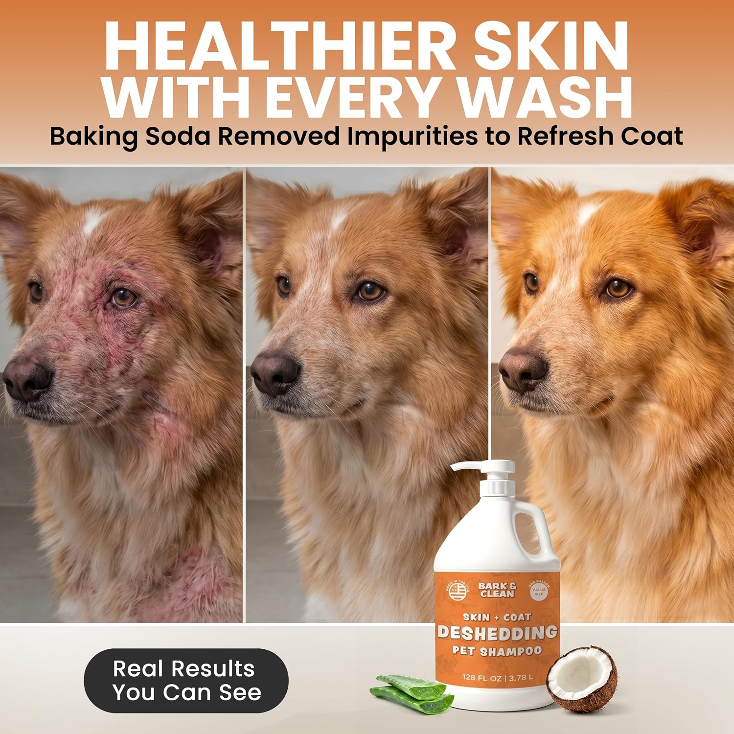 Deshedding Dog Shampoo, Gallon Sized - Skin and Coat Shedding Shampoo with Pump, 18:1 Dilution - Made with Baking Soda, Aloe, and Coconut for Buildup and Dander - Image 6