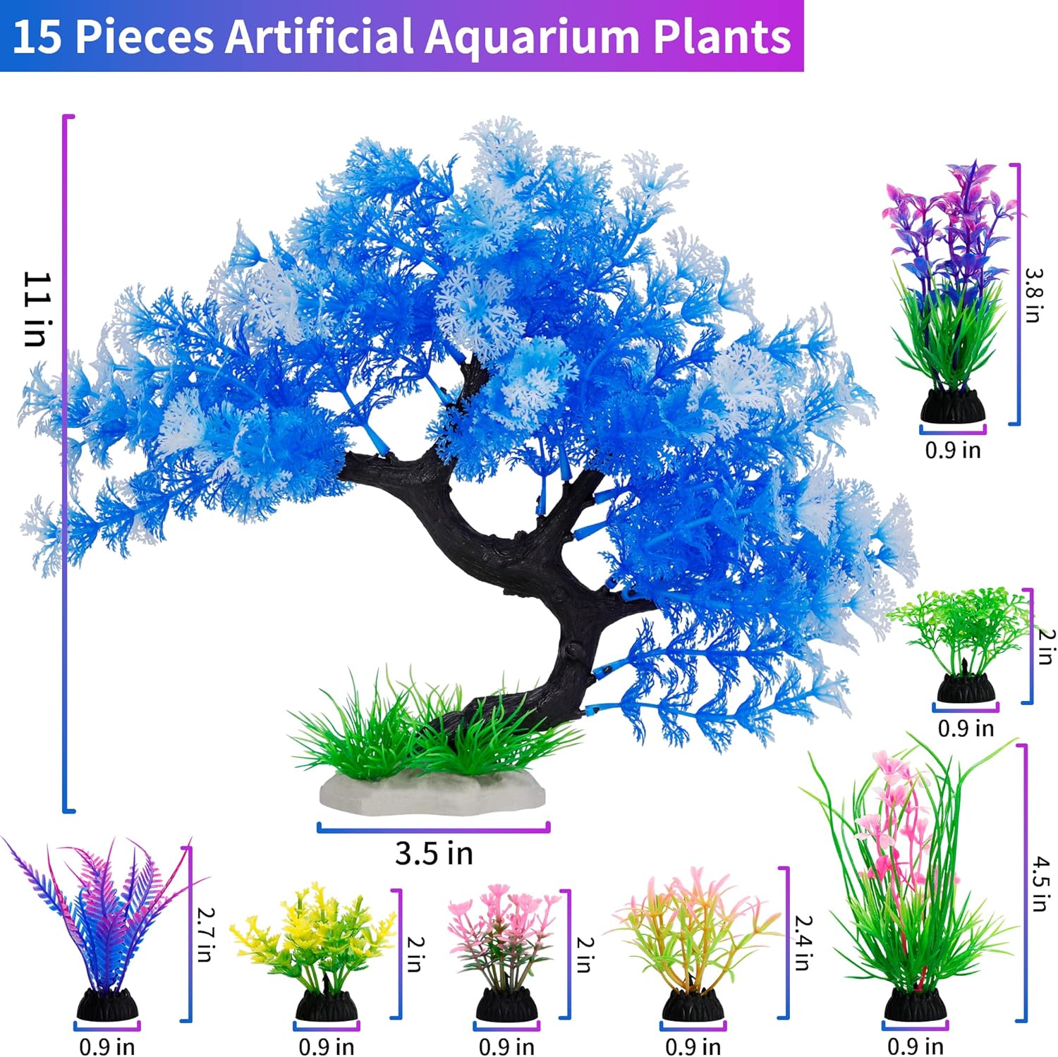 MyLifeUNIT Fish Tank Decorations, 15 Pack Artificial Aquarium Plants Tree Set for Fish Tank Decor (Bule Set) - Image 2