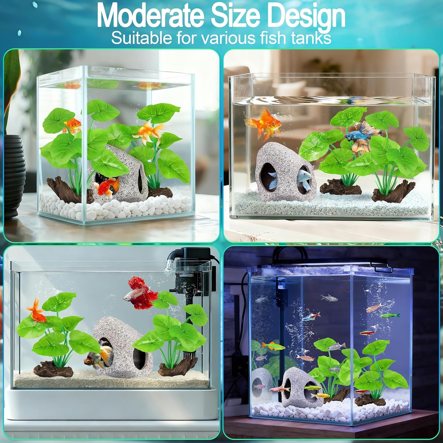 MyLifeUNIT Fish Tank Decor, Silk Aquarium Plants and Hideaway Rock Cave Decor for Betta Fish Tank Accessories, Goldfish, Turtle Tank Decorations - Image 6