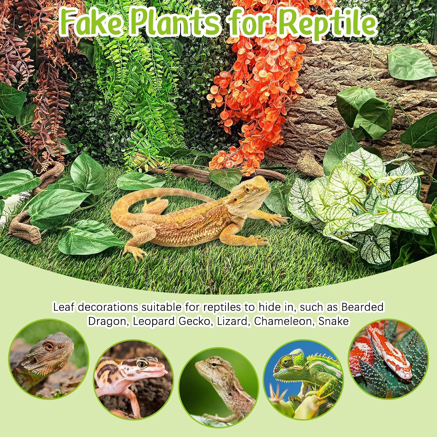 Hamiledyi Reptile Plants 5 Pcs Climbing Terrarium Plant with Suction Cup Artificial Decor for Snake Cage Bearded Dragon Tank Accessories for Lizard, Leopard Gecko, Chameleon, Snake (Orange) - Image 6